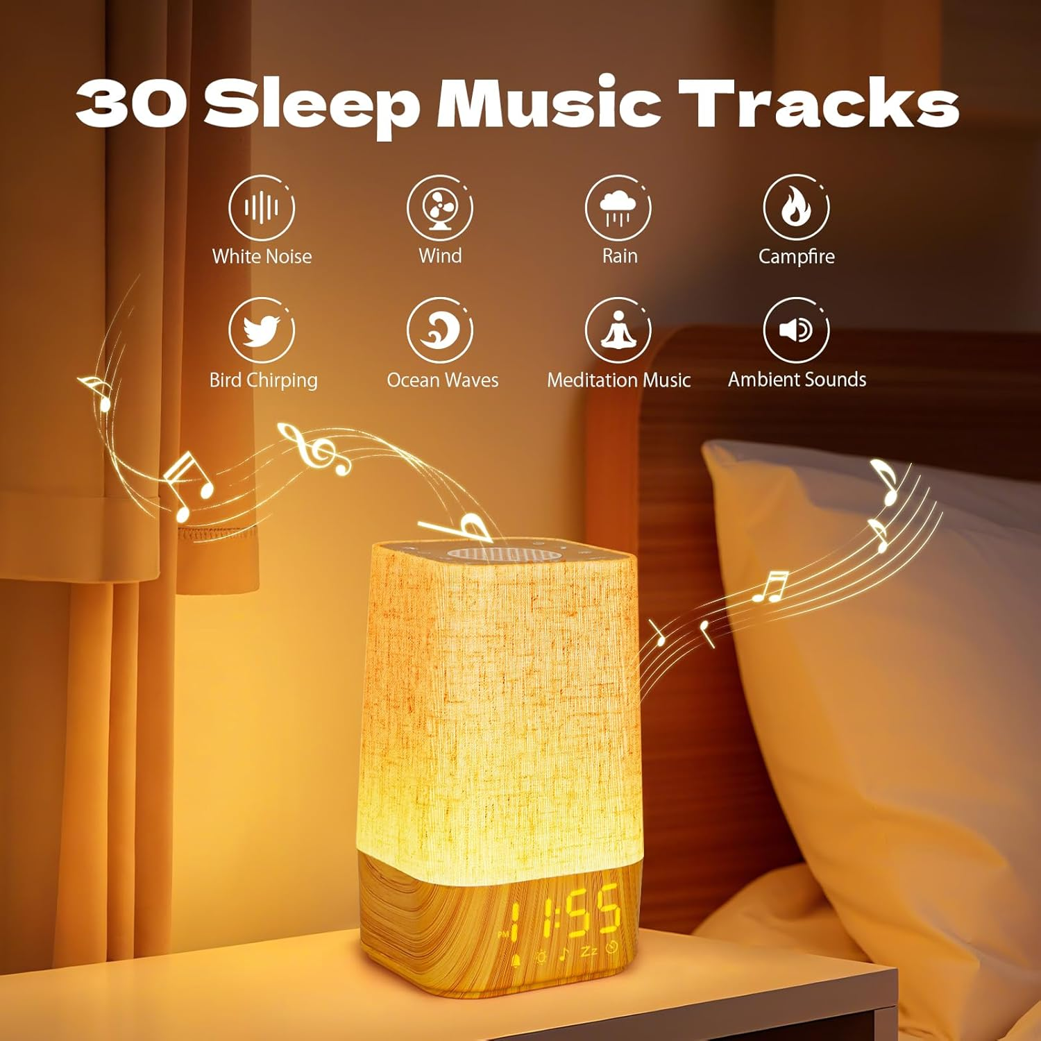 Sunrise Alarm Clock White Noise Machine Baby Portable Sound Machine with Night Light 30 Soothing Sounds Natural Wake up Light for Sleeping Baby Kids Adults (Khaki) image number 6