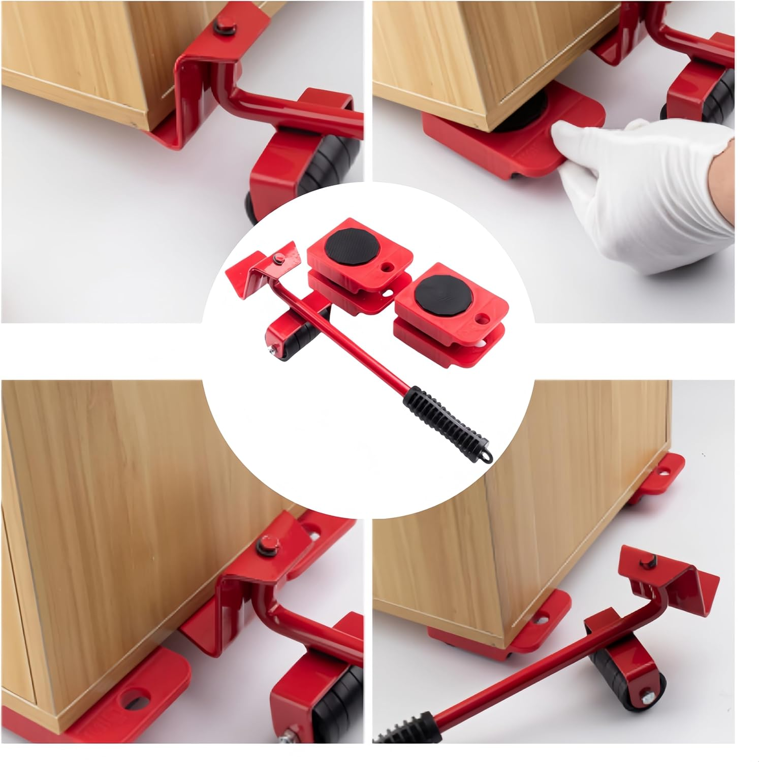 Ai-Oumleef Furniture Lifter Mover Tool Set, 1Set Furniture Lifter Tool and Furniture Slide Set, Wheels Lifters Heavy Duty Appliance Sliders Roller for Easy Moving （Red） image number 4