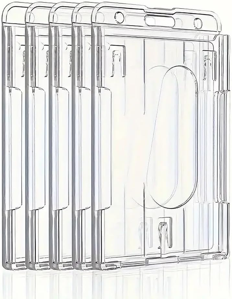 4 Pack Hard Plastic Badge Holder, Clear ID Badge Name Card Holder with Easy Access Thumb Slot, Holding 2 Cards, Vertical Style image number 2
