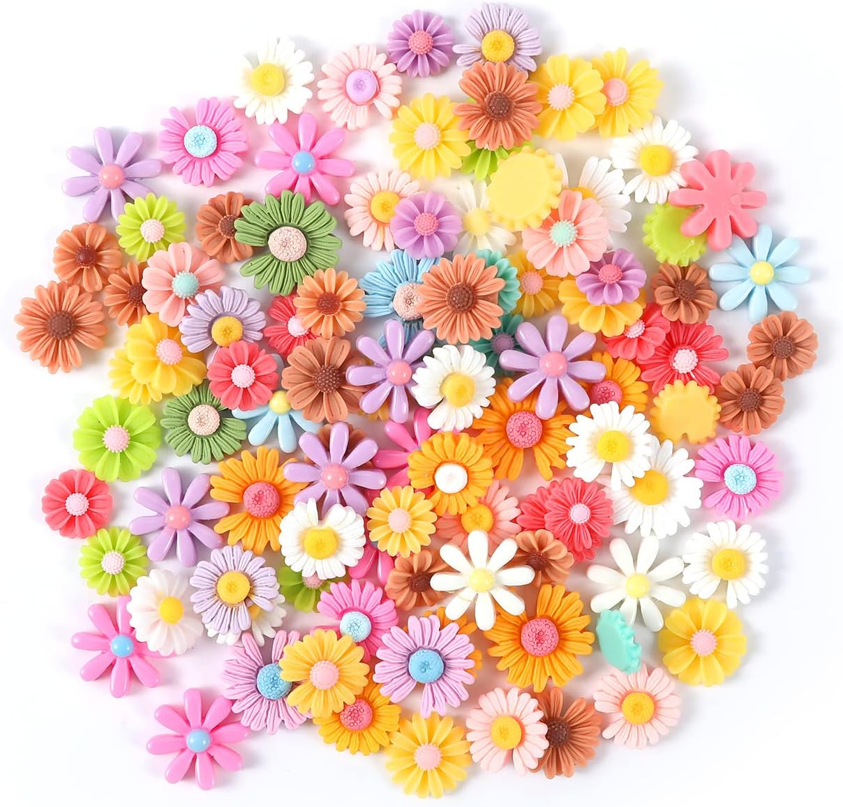 KINBOM 100Pcs Flower Resin Charms, Flatback Resin Beads Daisy Beads for DIY Scrapbooking Jewelry Making Craft Decorations (Mixed Colors) image number 2