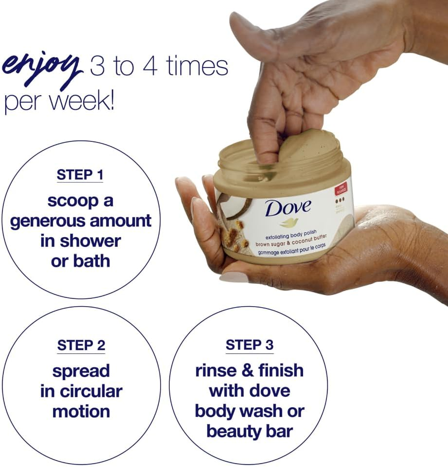 Dove Body Scrub Brown Sugar and Coconut Butter Deep Exfoliating Body Polish 298G, Reveals Visibly Smoother, Soft Skin with Lasting Nourishment