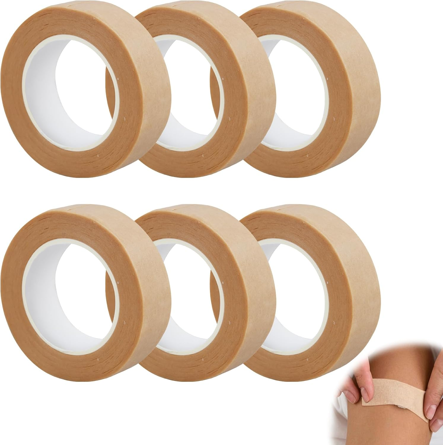 6 Pack Rolls PE Micropore Medical Paper Tape Roll 1.25Cm X 9.1M, Flexible & Breathable Self Adhesive Waterproof Medical Tape for Eyelash Extensions Wound Sensitive Skin Injuries Swelling Sport (Skin)