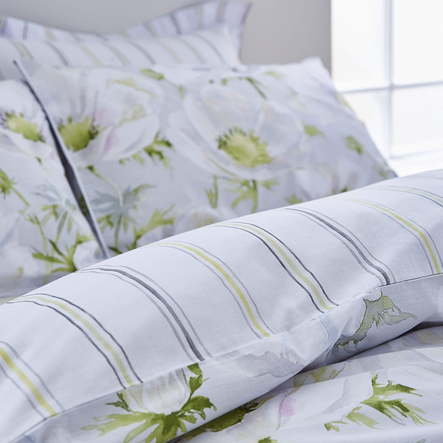 Bianca Cotton Soft Artic Poppy Green Bed Linen 200 X 220 + 50 X 80 Cm (2) and Fitted Sheet 140 X 200 Cm White image number 3