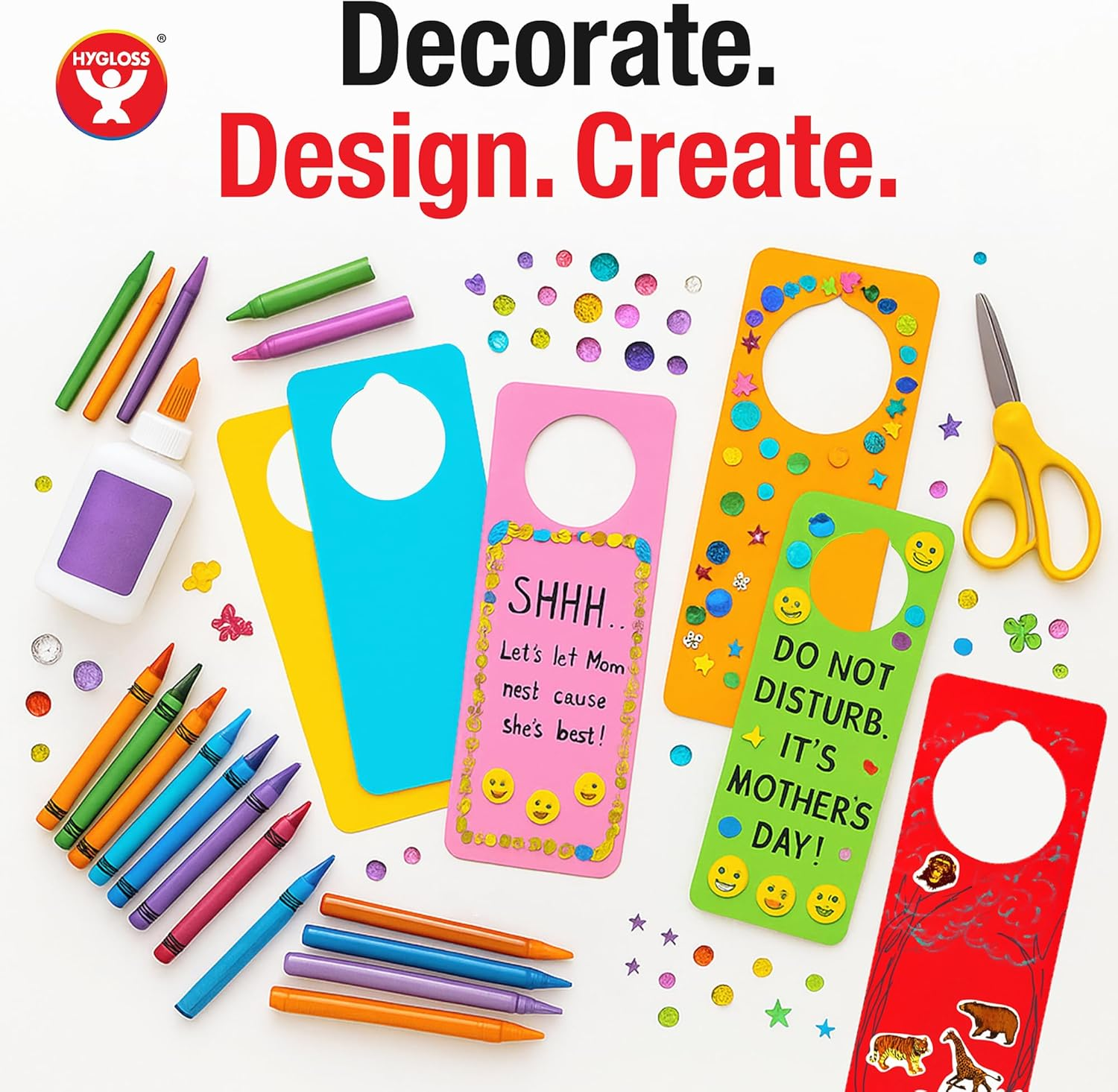 Hygloss Cardstock Door Knob Hanger Blank for Crafts - 24 Pcs Assorted Bright Colors for Easy Decorate/Write-On - Bulk Doorknob Hangers for Craft, DIY Blank Doorknob Sign Projects image number 3