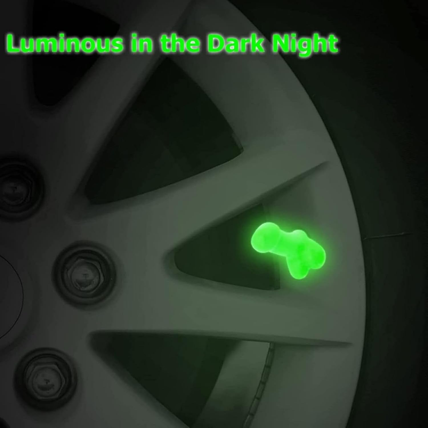 XIANZHAO Prank Luminous Universal Valve Stem Caps,Funny Airtight Luminous Perfect Prank Tire Caps Great for Pranks Gift Bachelorette Parties Dust Prevention Fit Cars, Truck,Bike，Motorcycles (4Pc)