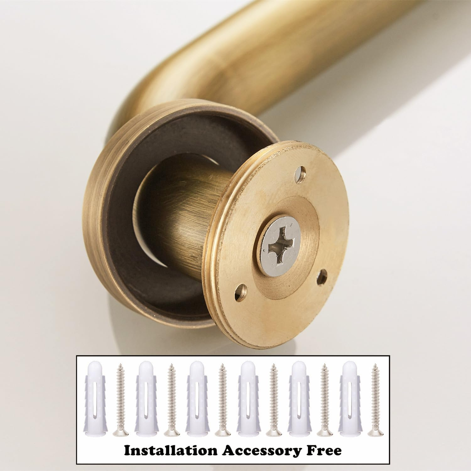 Antique Brass Shower Grab Bar, Vintage Gold Bathroom Handrail with Concealed Screws for Wall, Toilet and Bath Safty Bar for Elderly or Handicapped, 12 Inch image number 5