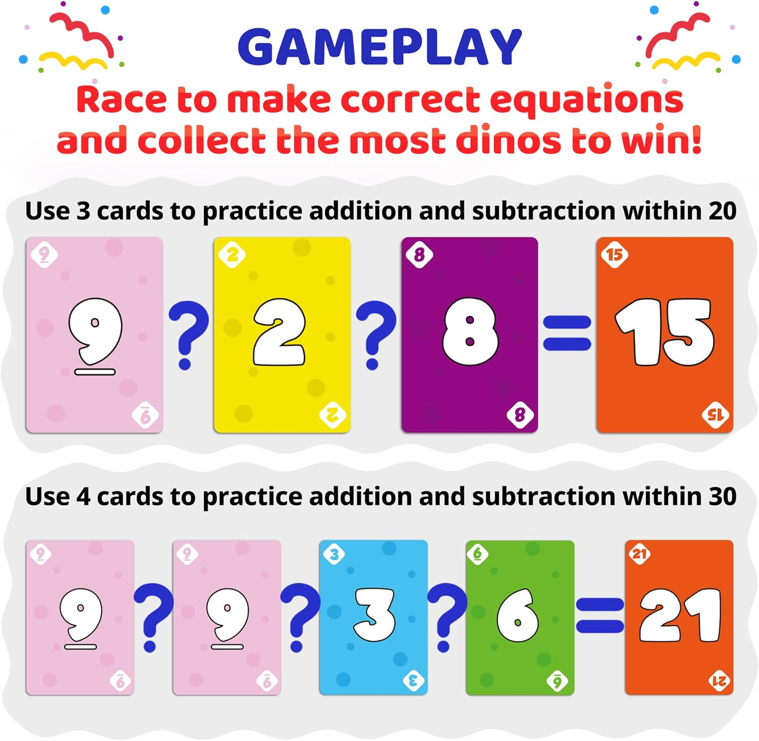 Rokt&Razo Math Dinos Card Game for Kids Ages 5+: Fast-Paced Flash Cards for Addition, Subtraction, Multiplication, Division, Blank Cards to Fit Different Skill Levels, Perfect for Home and School image number 4