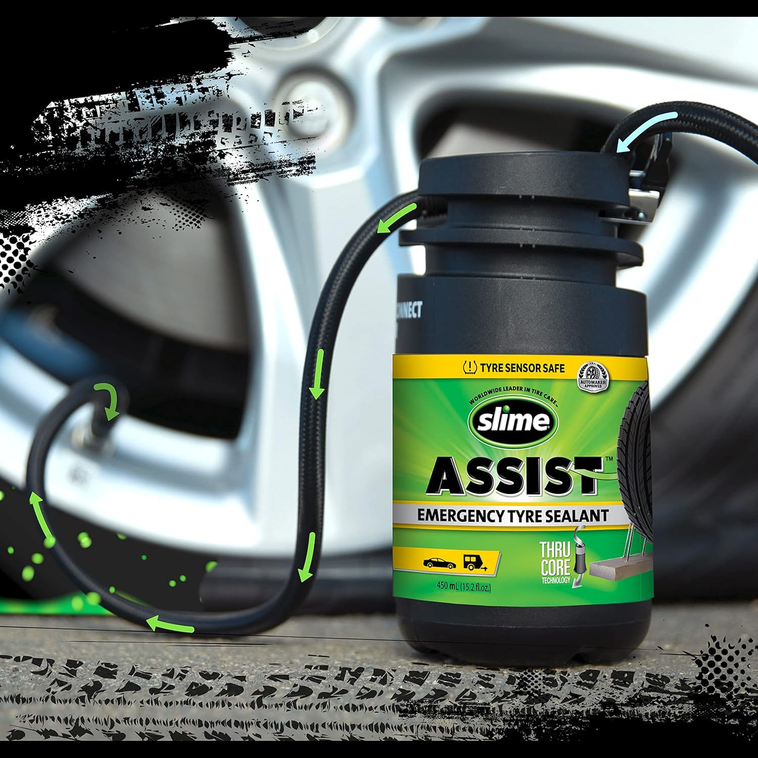 Slime 10188-51 Flat Tyre Puncture Repair Sealant, Assist, Emergency Repair for Highway Vehicles, Suitable for Trucks/Suv, Non-Toxic, Eco-Friendly image number 3