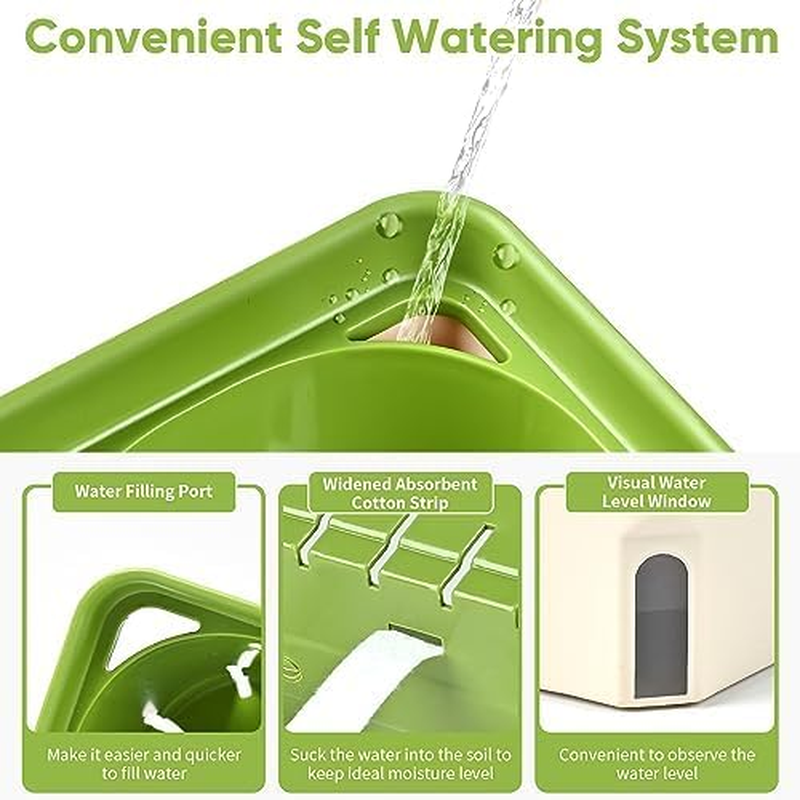 Self Watering Plant Pots, Set of 3 Rectangular Windowsill Herb Planter Box with Visual Water Level Window, Modern Plastic Herb Flower Pots for Indoor Outdoor Garden Balcony Planters image number 6