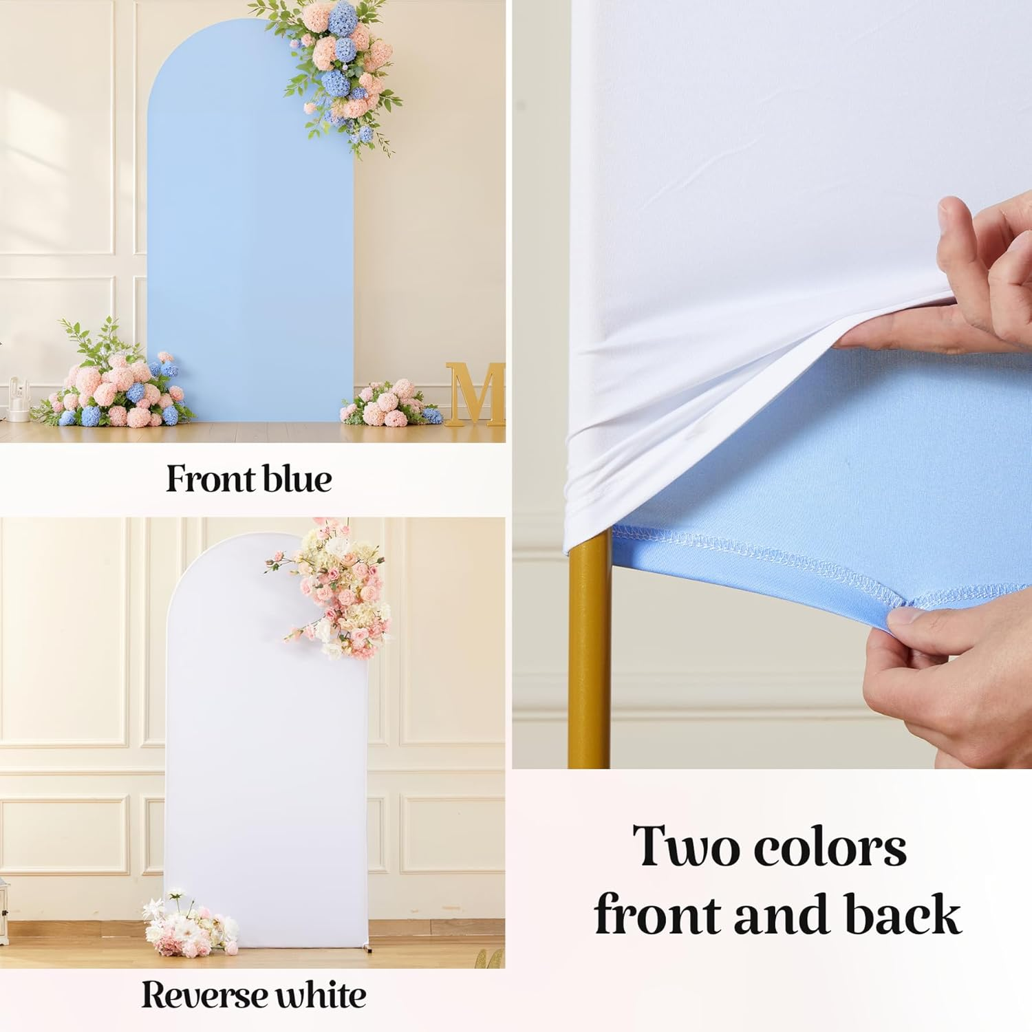 Wedding Arch Backdrop Cover, 6.6FT White Blue Arch Cover Stretchy Backdrops, Double-Sided Arch Stand Covers for Wedding Ceremony, Baby Shower, Birthday Party Decoration image number 3