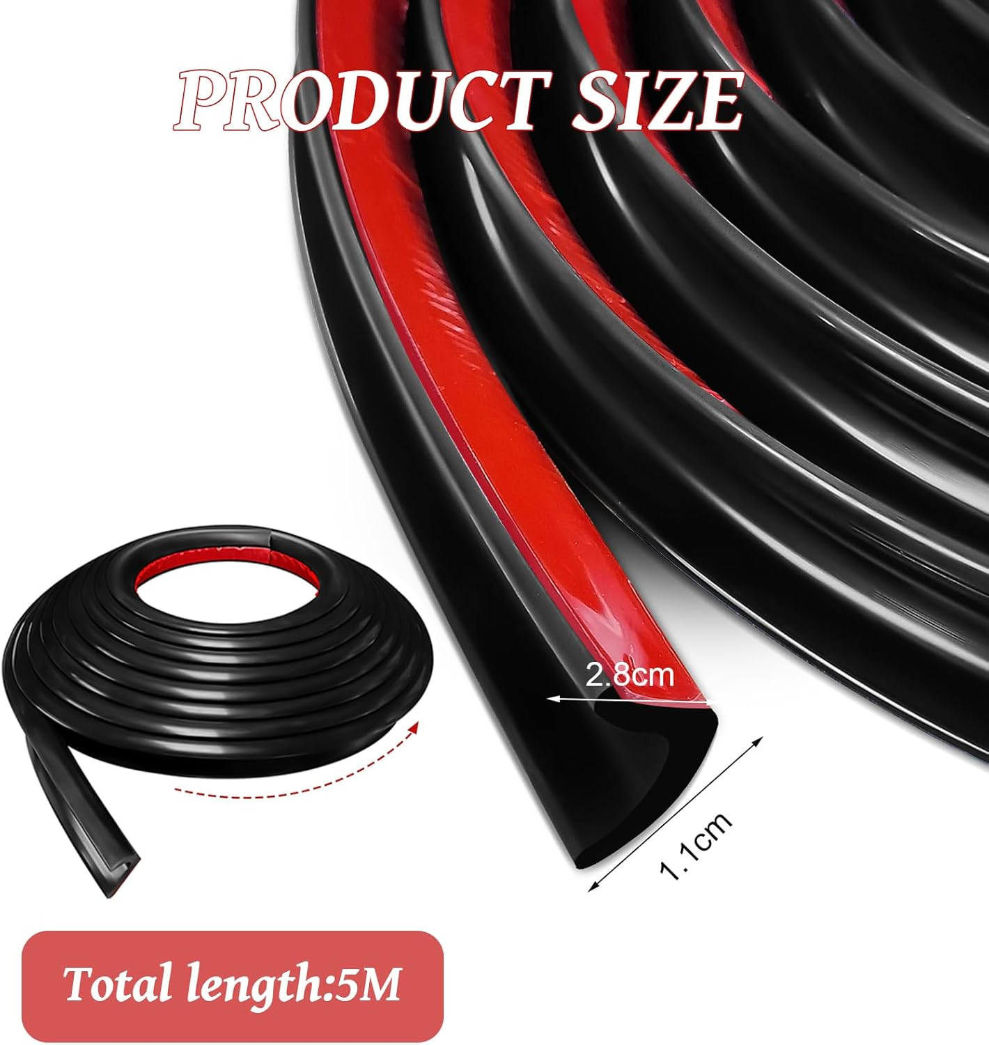 J Shape RV Rain Gutter, 2.5M Adhesive Backing, PVC Drip Guides, Roof Rain Diversion Strips for Vehicle, Truck, RV, Boat, Car, Van, Door, RV (Black, 5M) image number 4