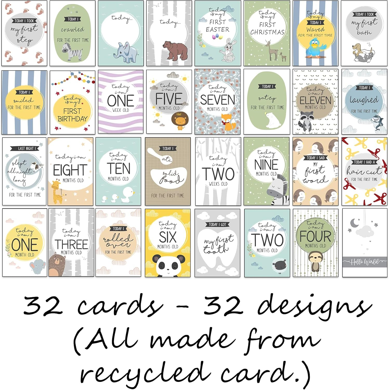 32 Eco Friendly Baby Milestone Cards Made from Recycled Material image number 2