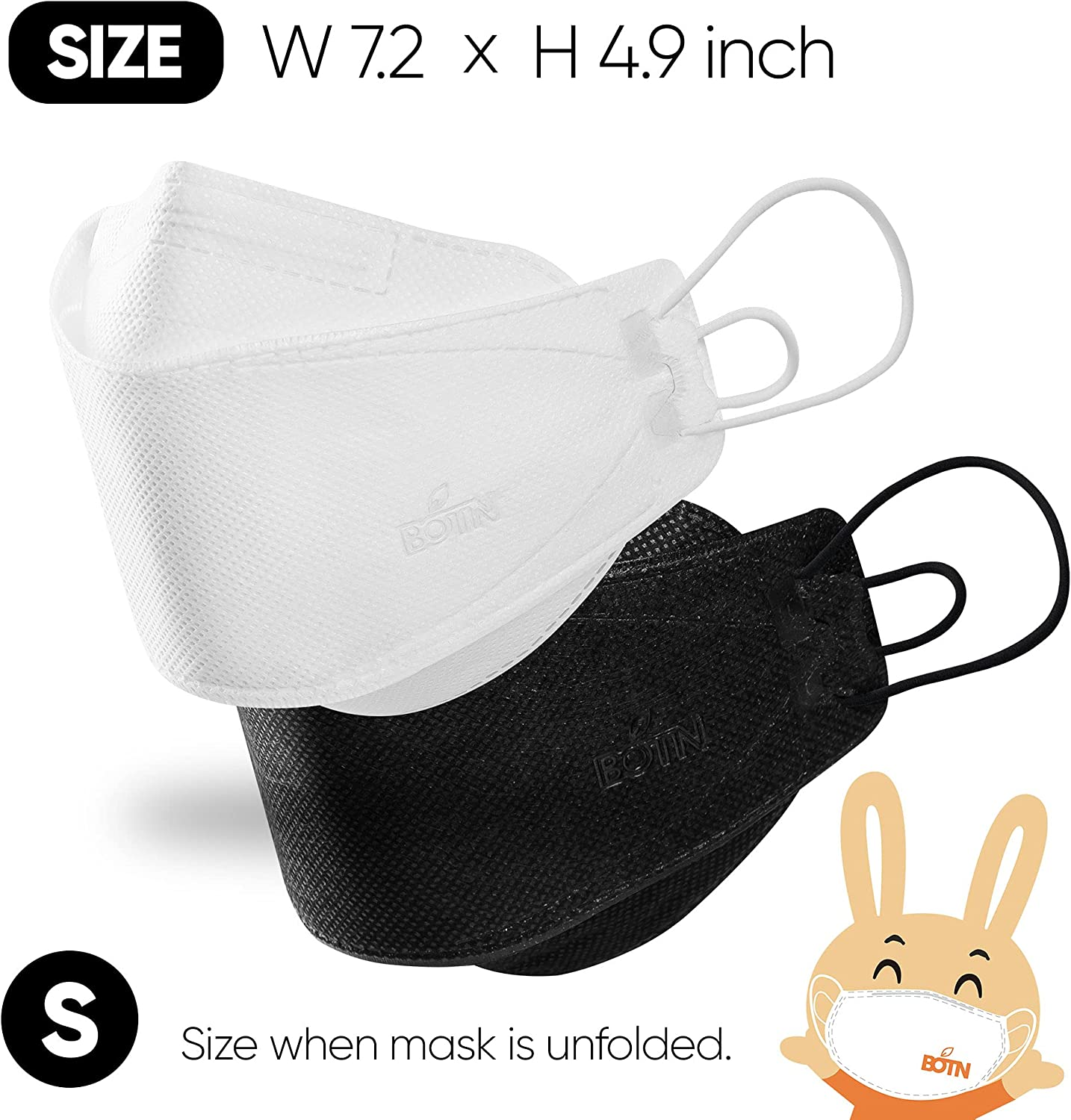 BOTN Child Fit 10Pcs KF94 Protective and Safety Face Mask, 4-Layer Filter and 3D Design, Adjustable Strap and Made in Korea (White, Small) image number 6