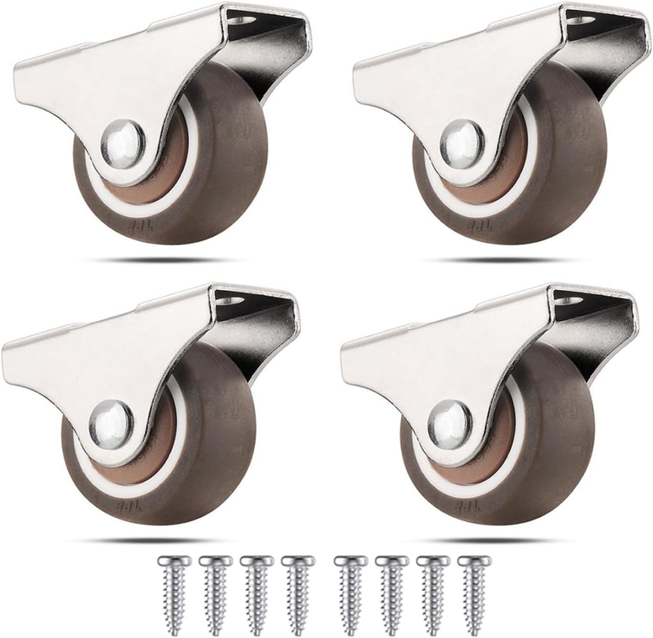 Mini Fixed Casters Wheels 1 Inch Silent Ball Bearing Small Casters Wheels for Cart, Metal Top TPE Rubber Directional Wheel Low Profile Casters for Furniture Cabinets under Bed Drawer with Screws 4 Pcs image number 6