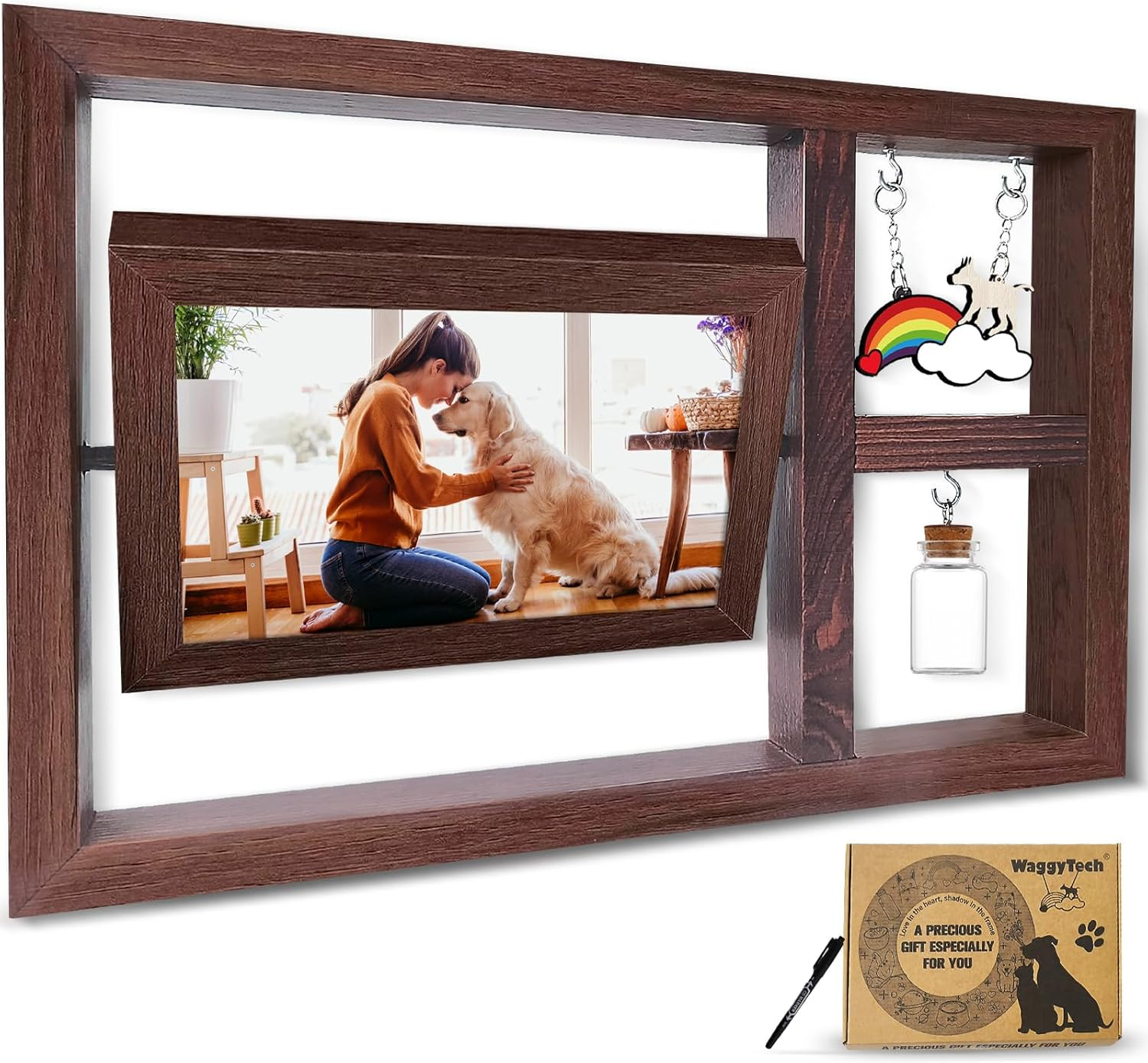 Pet Memorial Frame for Dogs, Rotating Wooden Dog Picture Frame Set 4X6 for Mom Dad - Dog Bereavement Remembrance Photo Frame in Loving Memory - Pet Sympathy Gifts for Loss of Dog, Double-Sided Display-Horizontal image number 4
