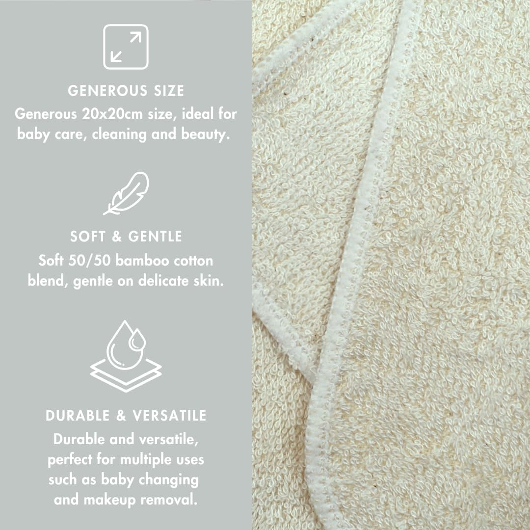 Muslinz 12PK Reusable Bamboo Cotton Terry Wipes 20X20 Cms Face Cloth Baby Wipes (White) - Off White image number 4