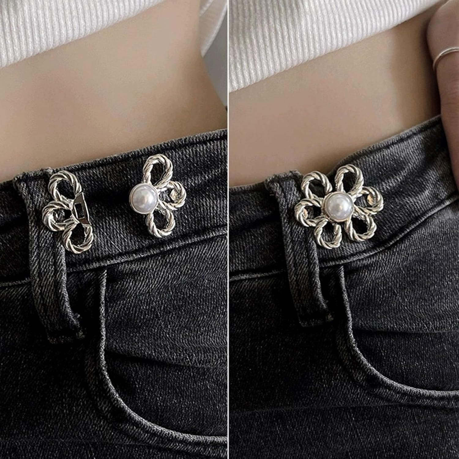 8 Sets Flower Jeans Button Pant Waist Tightener, Adjustable Waist Buckle Sets No Sew and No Tools Detachable Decorative Buckles, Jean Buttons Pins for Loose, Pants, Skirts, Sleeves image number 5