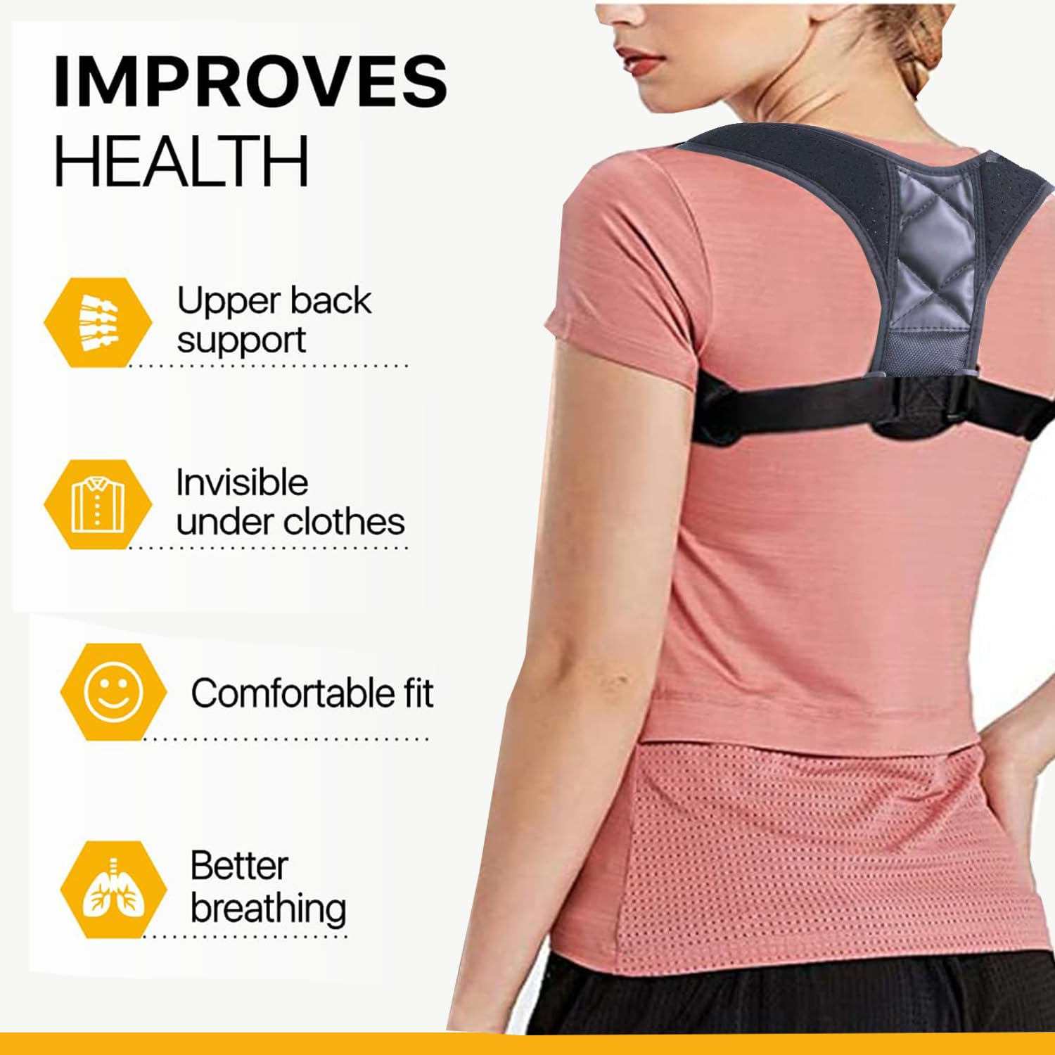 Lxcshljx Back Brace Posture Corrector, Adjustable Breathable Posture Corrector Support Strap, Upper Back Shoulders Straightener Support Belt, Clavicle Supportive Brace for Improve Hunchback Posture(M) image number 5