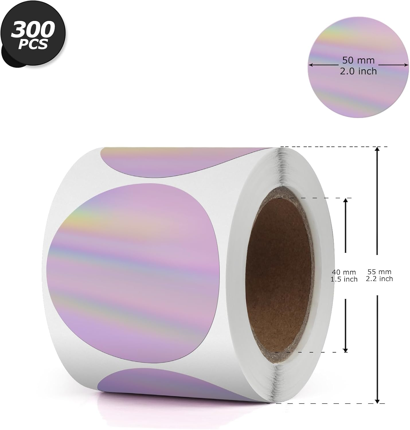 YKIADA Holographic round Thermal Labels Vinyl Purple 2 Inch Self-Adhesive Laser Direct Circle Stickers Roll Waterproof Printable Decals for QR Code DIY Name Tag 200 PCS image number 4