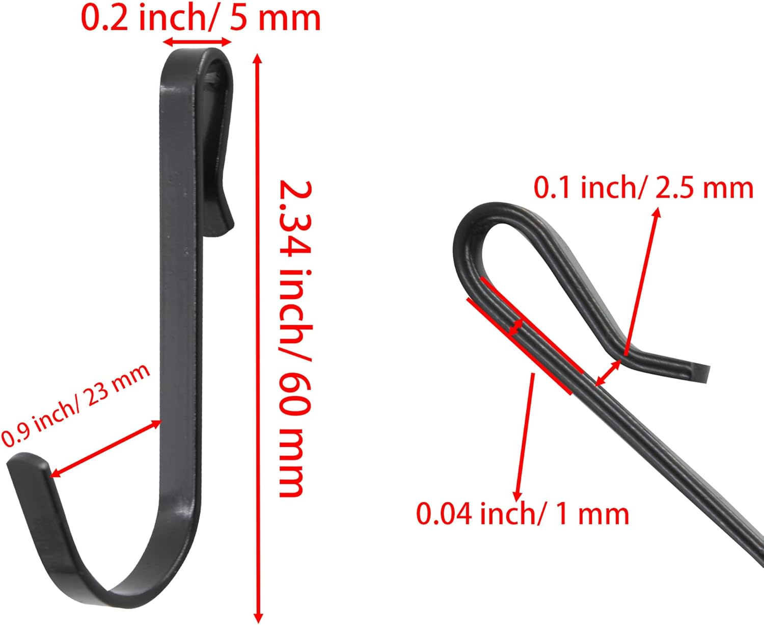 AUXBC 20Pcs J Shaped Hook Stainless Steel Hanger Hooks Clip-On Hook Wire Rack Hook Hanging Sink Grid Hook Shelf Hooks for Kitchen Bedroom Office, Black - Black image number 2