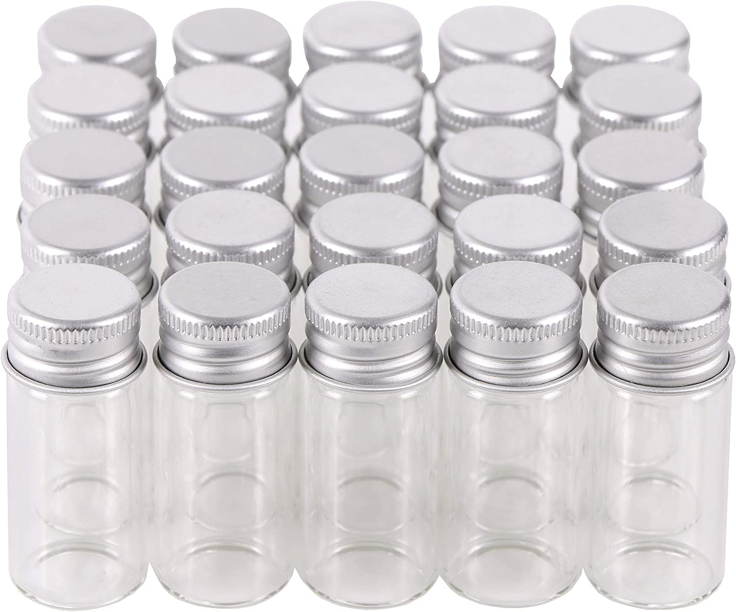 Maxmau 100 10Ml Vials Small Mini Tiny Glass Bottles Clear Empty Jars with Aluminum Top Screw Lids Message Sample Bottle Wedding Favors Decorations DIY Jewelry Accessories Liquid Hold Storage image number 3