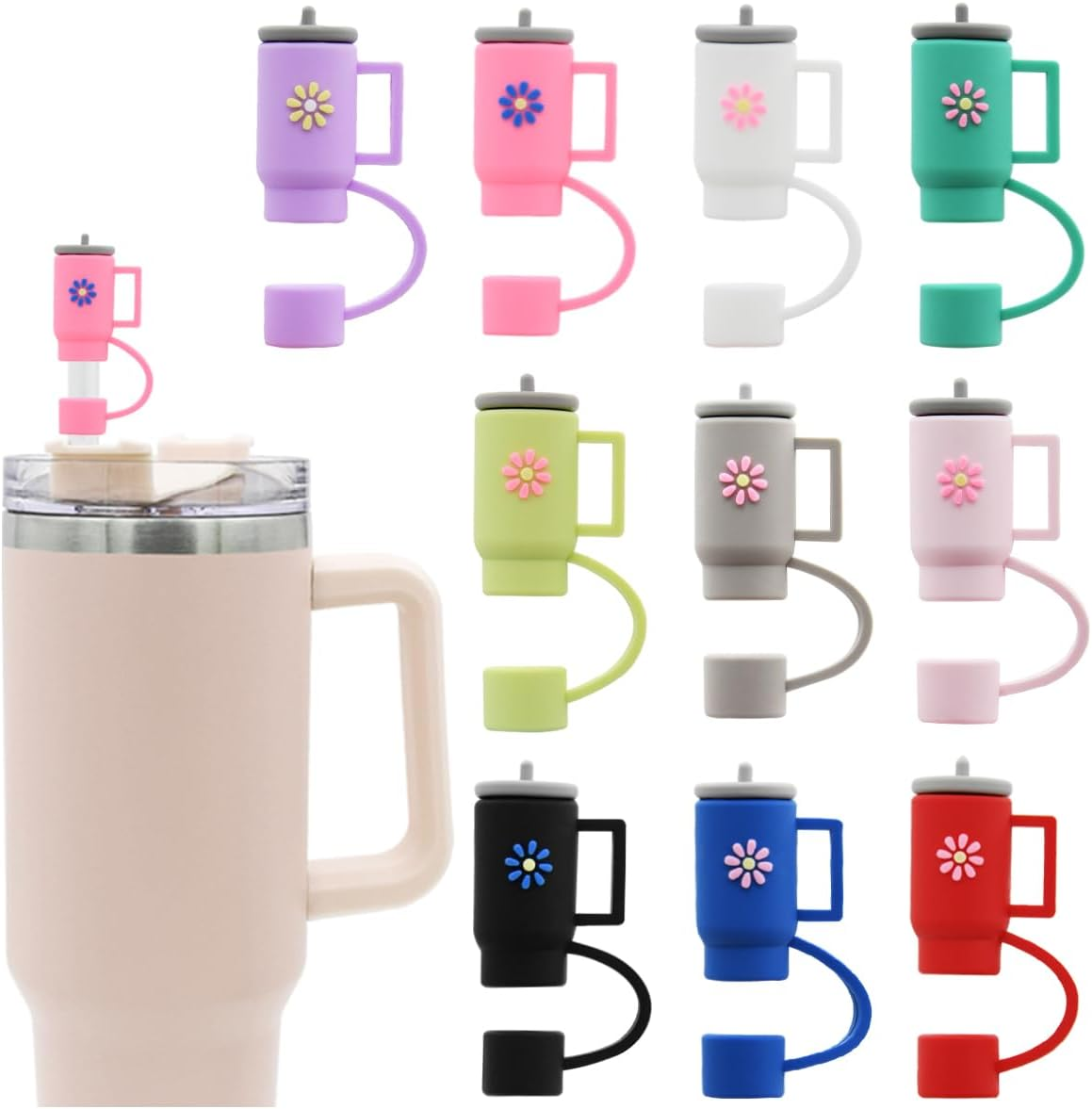 Straw Cover Cap for Stanley Cup,Silicone Straw Topper 10 Mm 0.4 in Reusable Straw Tips Lids,Straw Tip Covers for Stanley Cups Accessories