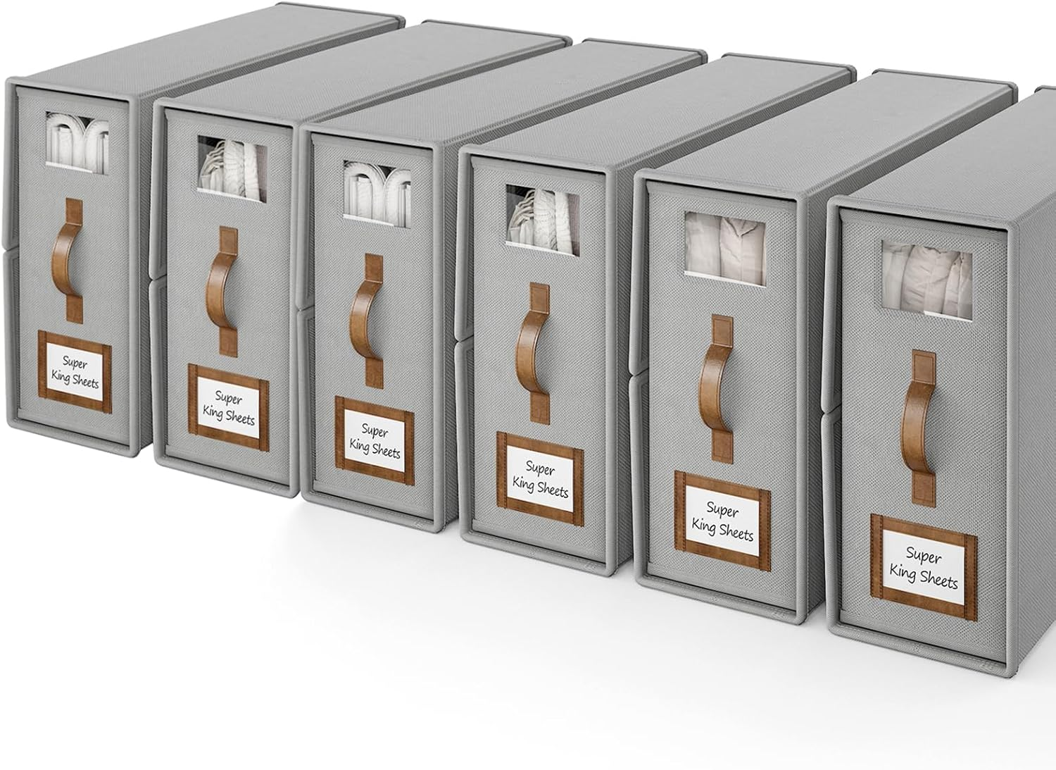 Bigponpon 6 Pack Bed Sheets Organizers and Storage (Cal King Size), Foldable Organizer with Handle for Linen Closet, Bedding Storage for Sheets, Duvet Cover (Beige)