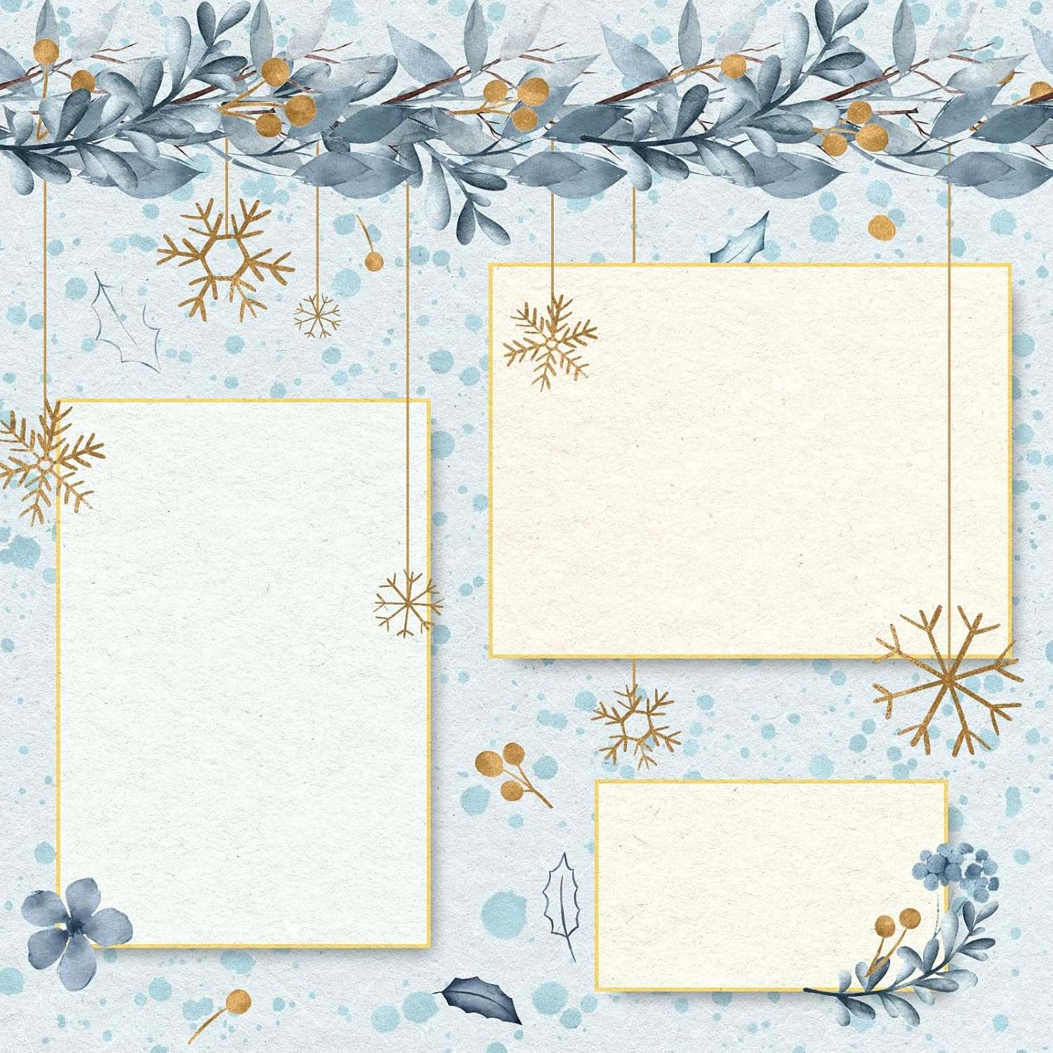 Whaline 24 Pack Christmas Pattern Paper 30X30Cm Watercolor Winter Scrapbook Paper Double-Sided White Blue Snowflake Craft Paper Folded Flat for DIY Card Making Scrapbook Photo Album Decor, 12 Designs image number 1