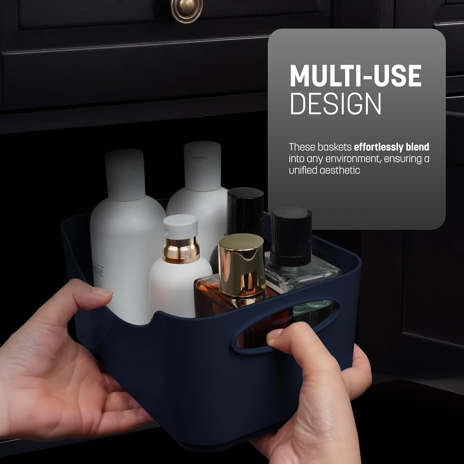 KEPLIN Plastic Studio Basket - Container Boxes for Storage Organising in Home or Office - Suitable for Shelfs Drawers Laundry Cupboard (Navy, Set of 6) image number 4