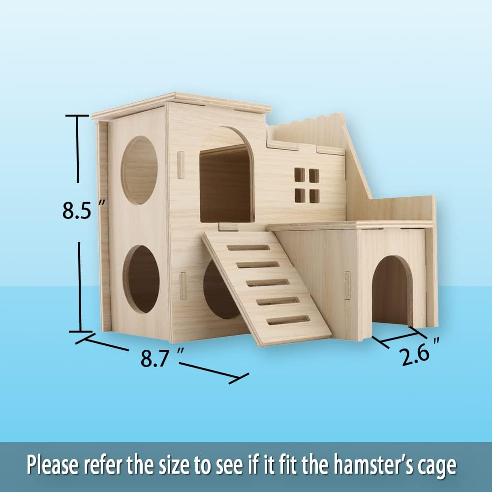 Kcrygogo Hamster Maze Wood House Fun Slide House Double-Decker Hut Chew Toys for Dwarf Gerbil Mouse Mice Rat Small Animals image number 3
