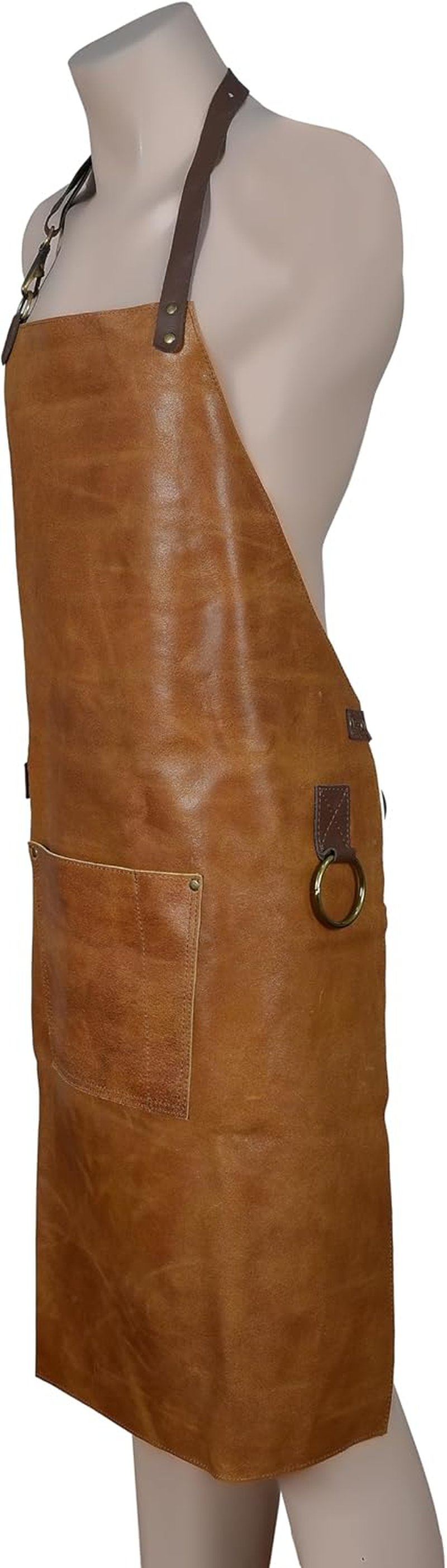 Premium Dual-Tone Yellow Leather Apron 36"X26" &ndash; Vintage Heavy-Duty Work Apron with Adjustable Straps, Brass Hardware & Tool Pockets &ndash; for BBQ, Bartending, Blacksmithing & Woodworking image number 4