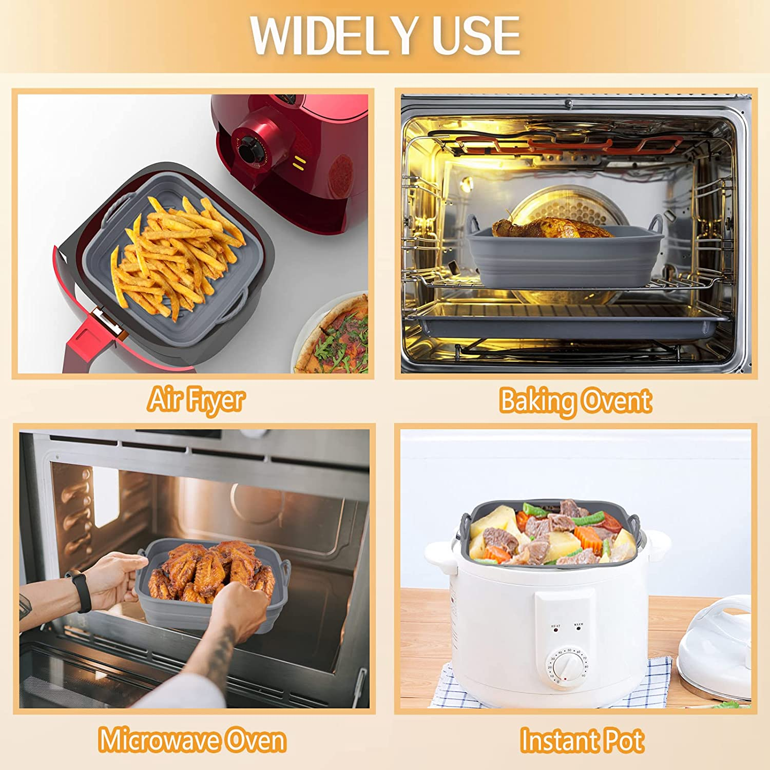 2 Pack 8.5Inch Air Fryer Silicone Liners Square Foldable, Non-Stick Air Fryer Silicone Baking Tray, Heat Resistant Air Fryer Silicone Basket for 5 to 8 QT Air Fryer Oven Microwave Accessories