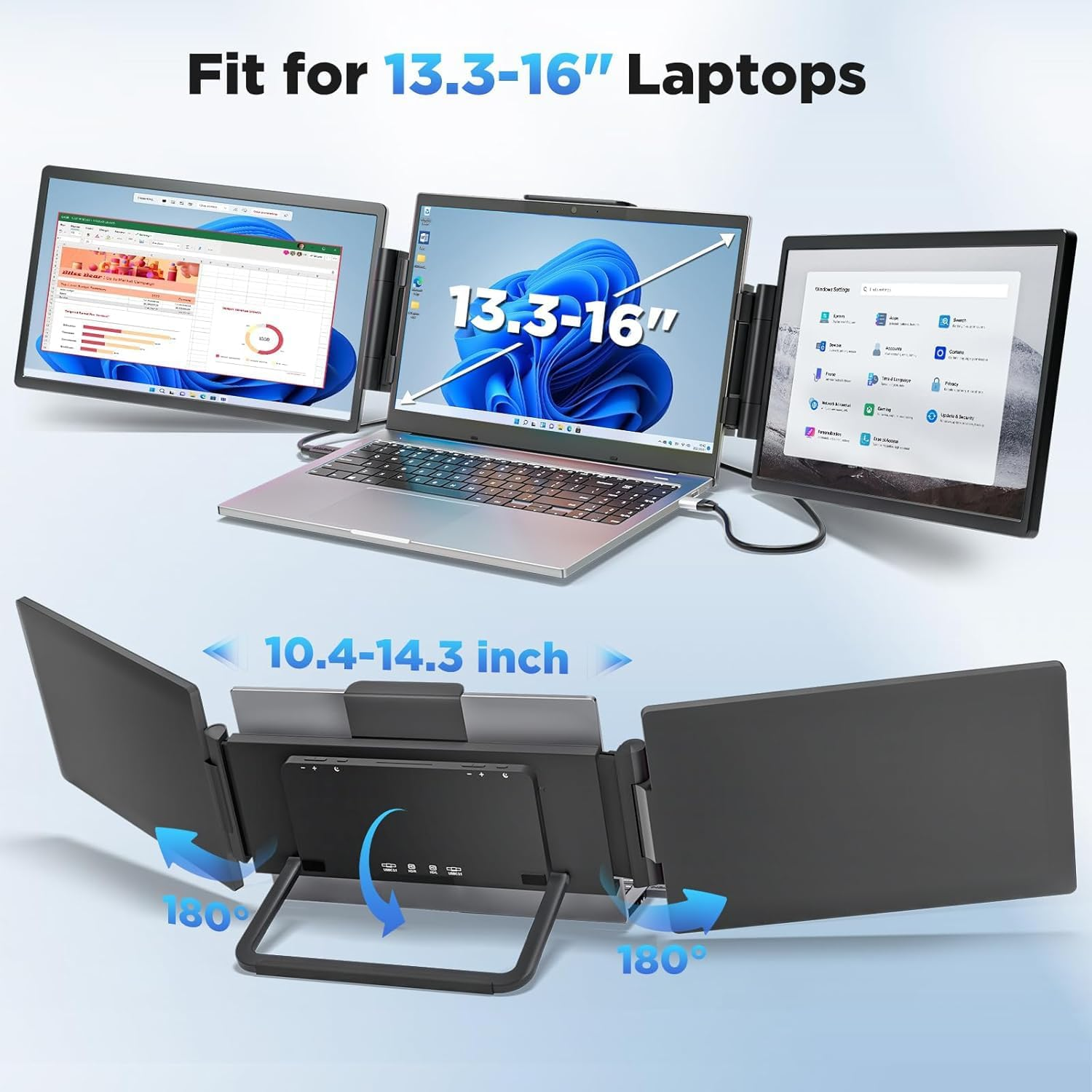 Laptop Screen Extender, 14" 1200P FHD IPS Dual/Triple Portable Laptop Monitor Extender 16:10 for 13.3"-16" Laptops, Type-C/Hdmi Plug & Play Extended Monitor for Mac/Wins/Android/Chrome (S2) image number 4