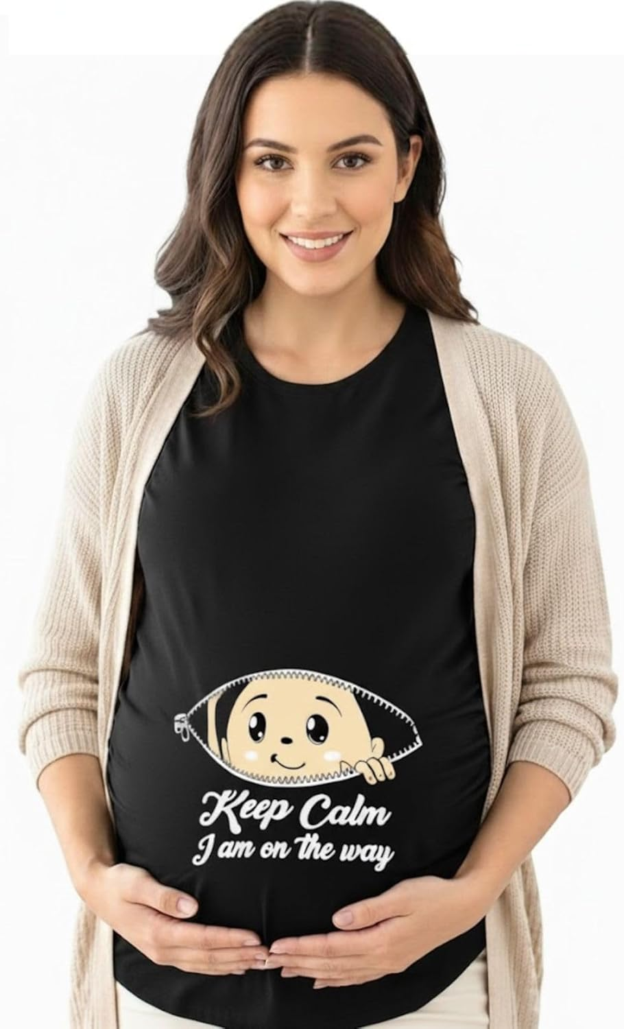 Maternity Tops Essentials with Coming Soon Baby Feetprint Graphics Tees Short Sleeves Side Ruched T-Shirt