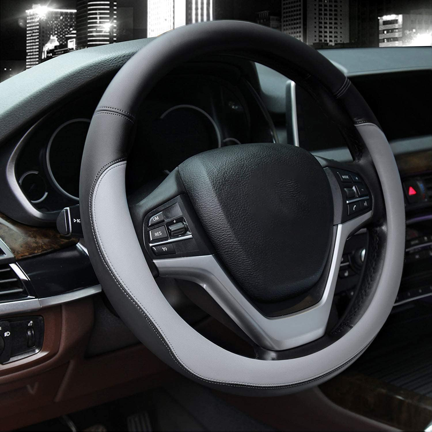 Valleycomfy Microfiber Leather Steering Wheel Covers Universal 15 Inch (Gray)