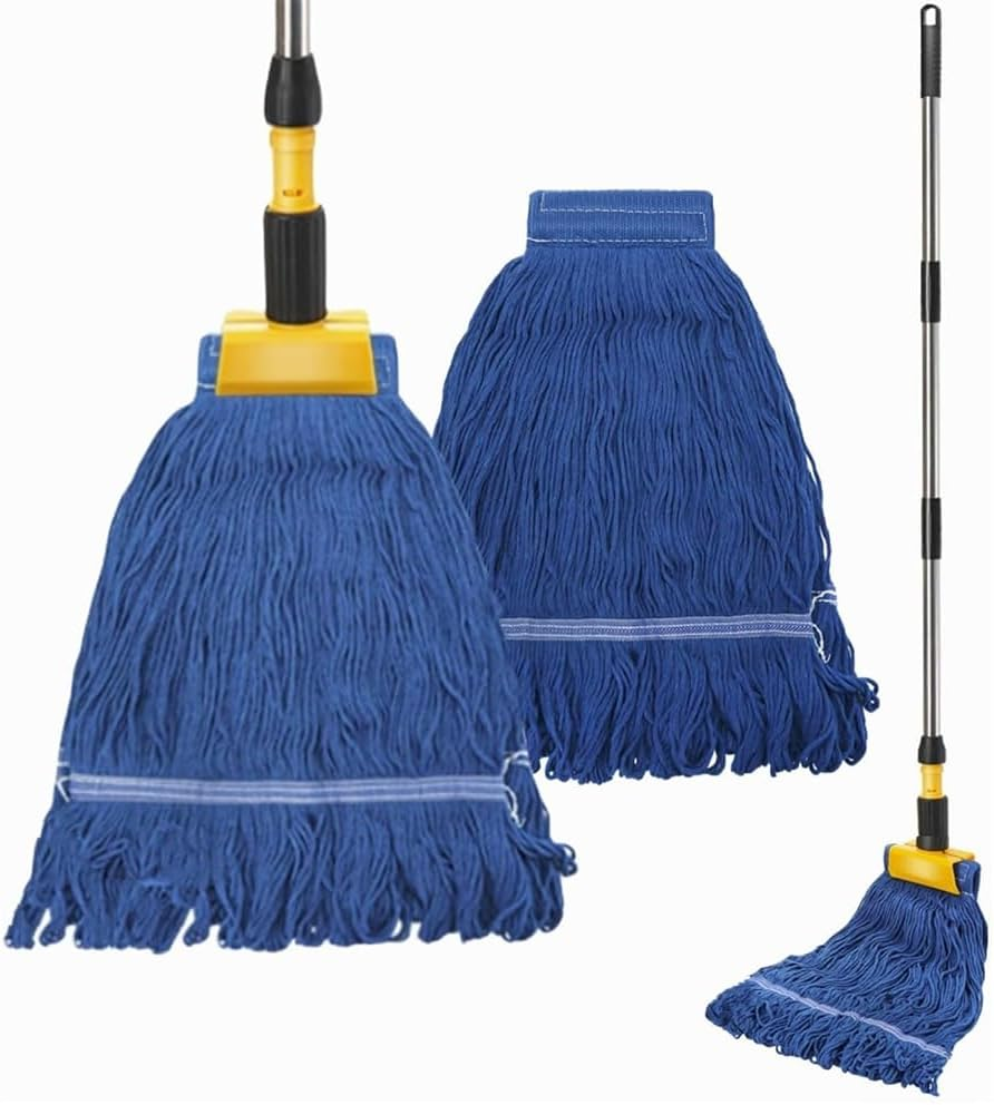 Commercial Mop, Long Handle Heavy Duty Loop Cord, Industrial Cotton Dust Removal Tool with Spare Mop Heads, Suitable for Warehouse, Workshop, Garage, Office and Home Floor Cleaning image number 4