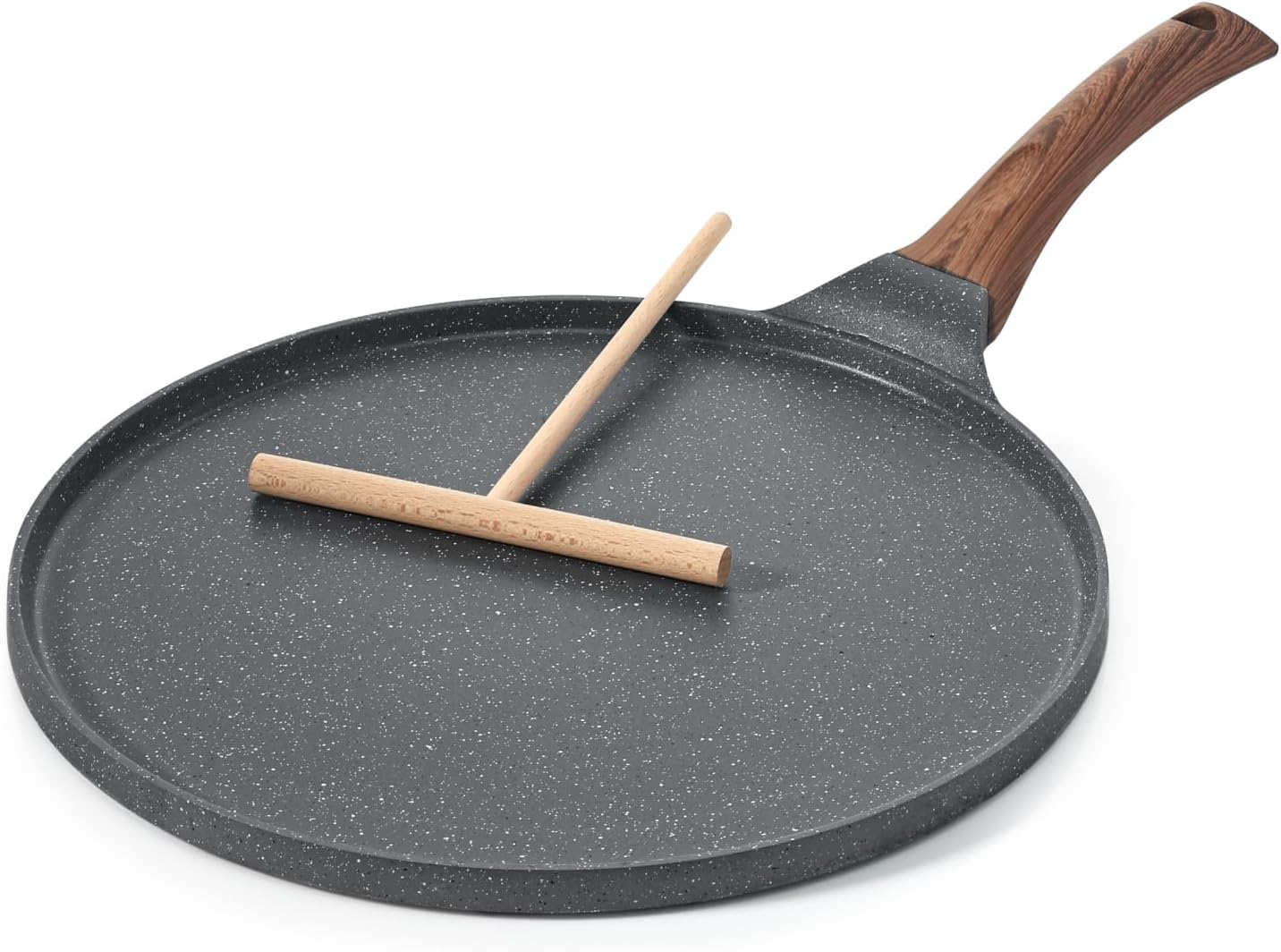 SENSARTE Black Crepe Pan 30 Cm Non-Stick Pan Omlette Pan Pancake Flat Pan with Swiss Granite Non-Stick Coating, Bakelite Handle, Induction Compatible, Pfoa-Free