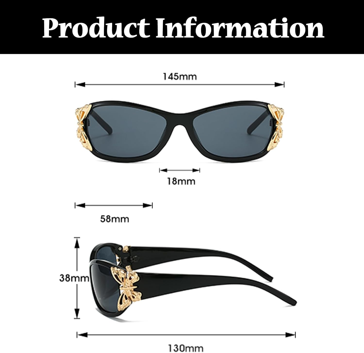 LJCZKA Wrap around Y2K Sunglasses for Women Oversized Butterfly Glittering Sun Glasses Vintage Shield Shades UV400 Protection image number 4
