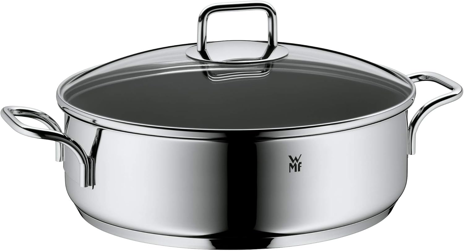 WMF Saut&eacute; Pan 28 Cm Induction Casserole Dish with Lid 5.0 L Cromargan Stainless Steel Coated, Oven-Safe, High Rim