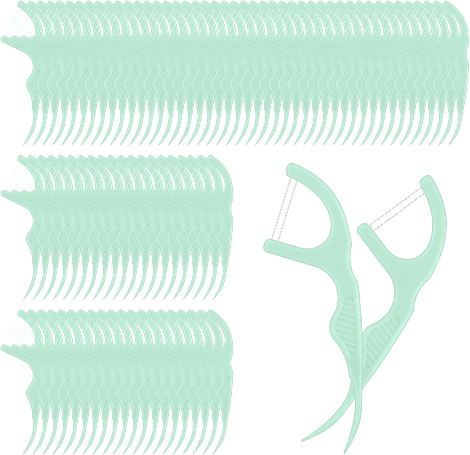 Baderke 100 Count Dual Line Floss Picks Dental Floss Sticks Bulk Non Breakable Toothpicks Double String Tooth Picks Flossers for Adults Teeth Cleaning Family Travel(Pink)