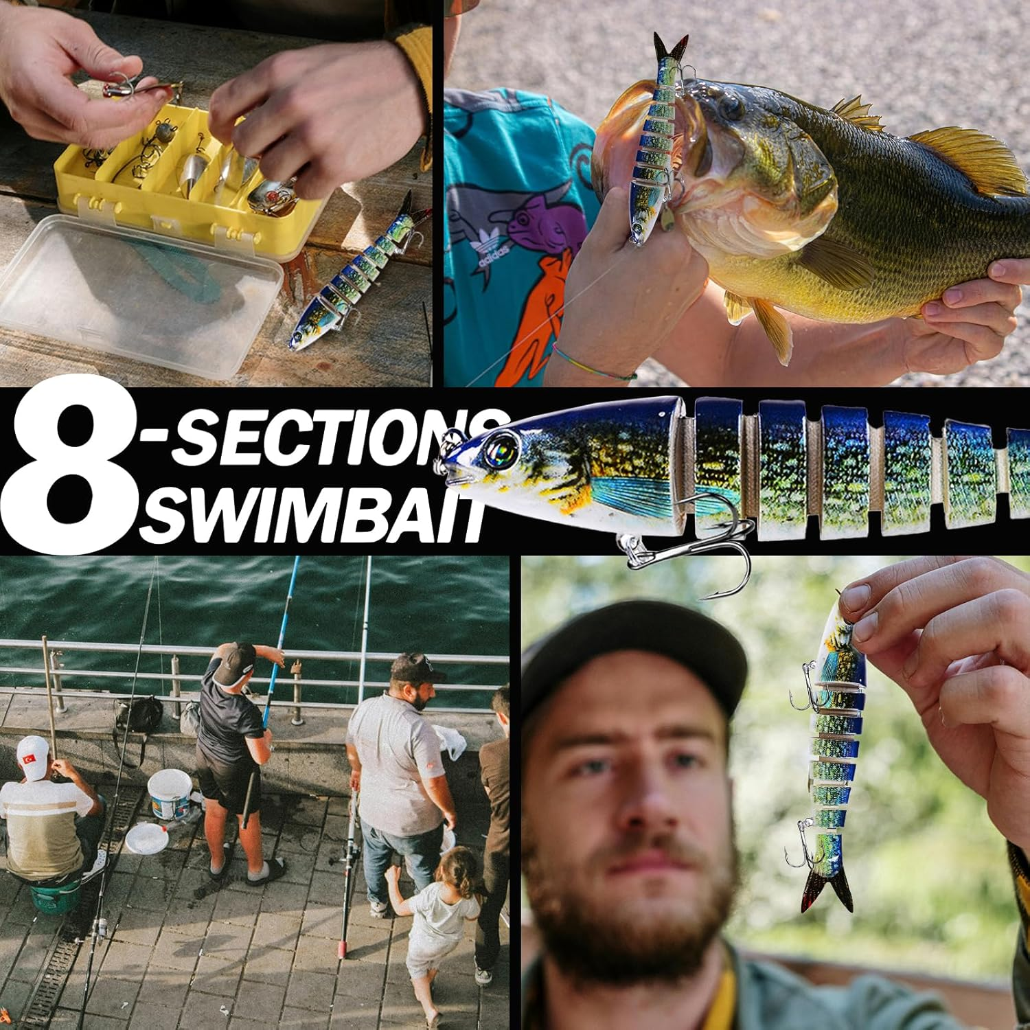 Roseflower 8 Segments Multi Jointed Swimbaits, Slow Sinking Fishing Lures for Freshwater & Saltwater, Ideal Accessories for Fly, Sea Fishing image number 4