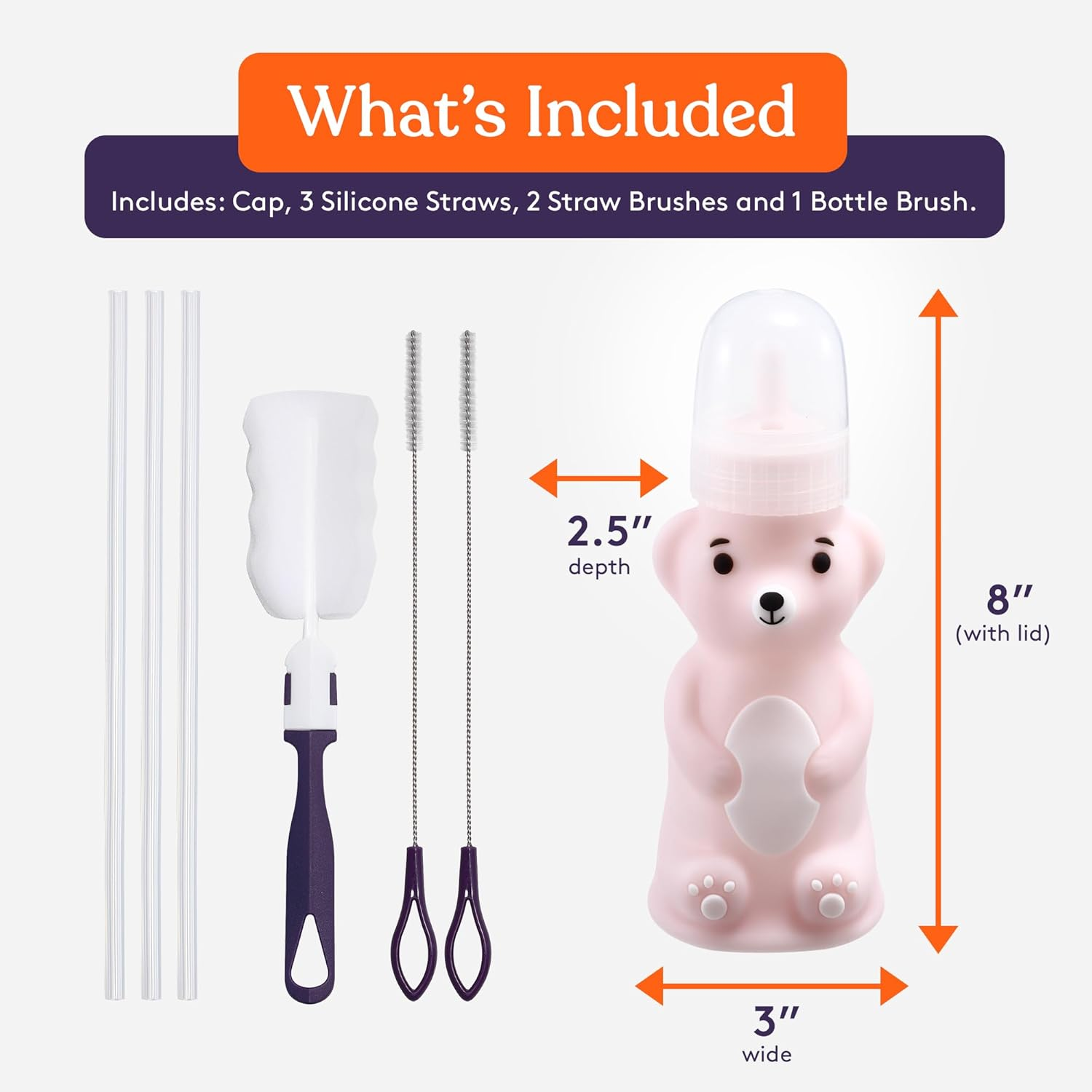 Special Supplies Honey Bear Straw Cup Long Straws, Squeezable Therapy and Special Needs Assistive Drink Container, Spill Proof and Leak Resistant Lid (Pack of 1 Bottle and 3 Straws) image number 2