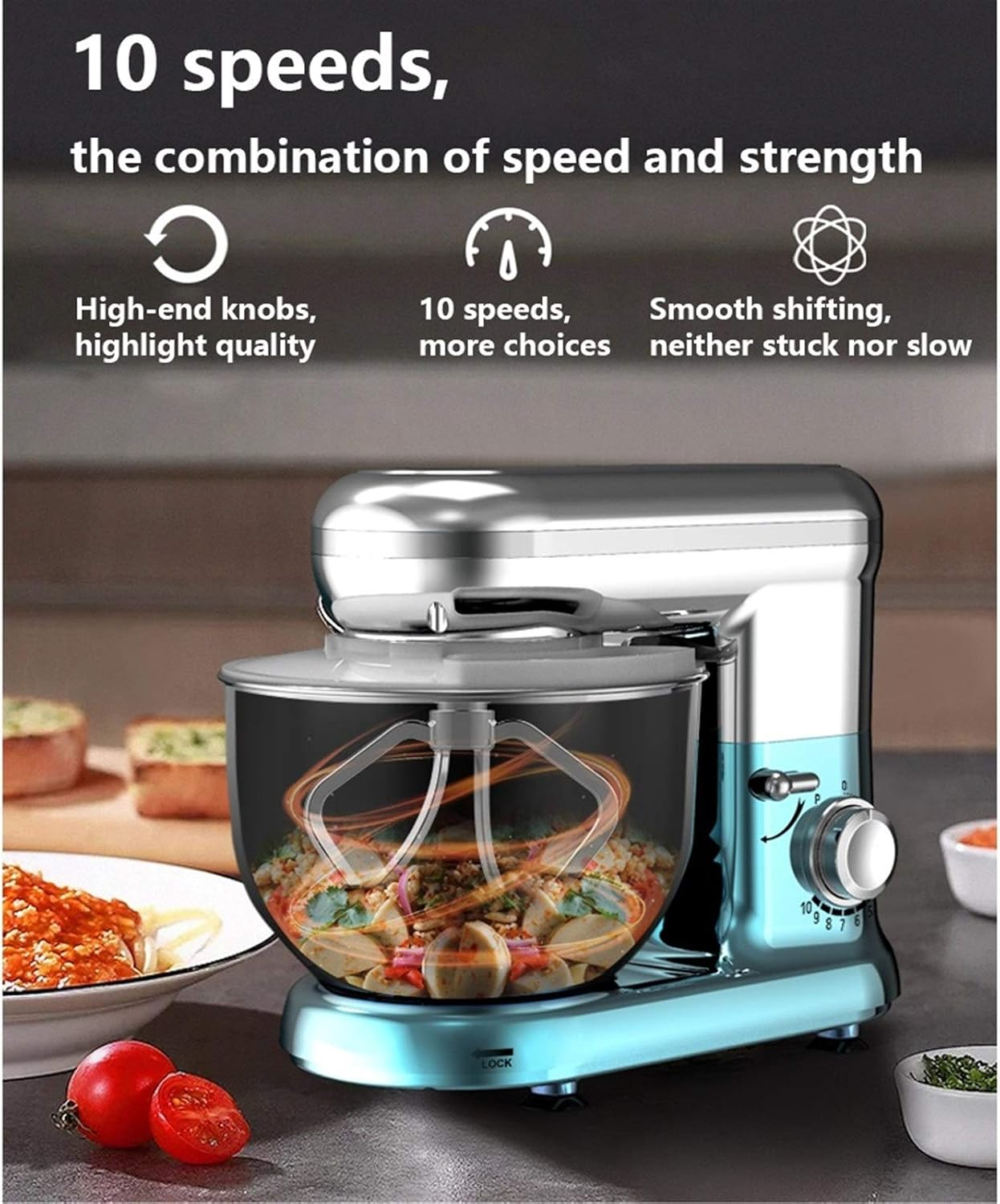 1300W Stand Mixer with 5.5L Bowl 10 Speed Kitchen Blenders Includes Dough Hook Whisk Beater for Wheaten Food Salad Cake (Color : White) image number 4