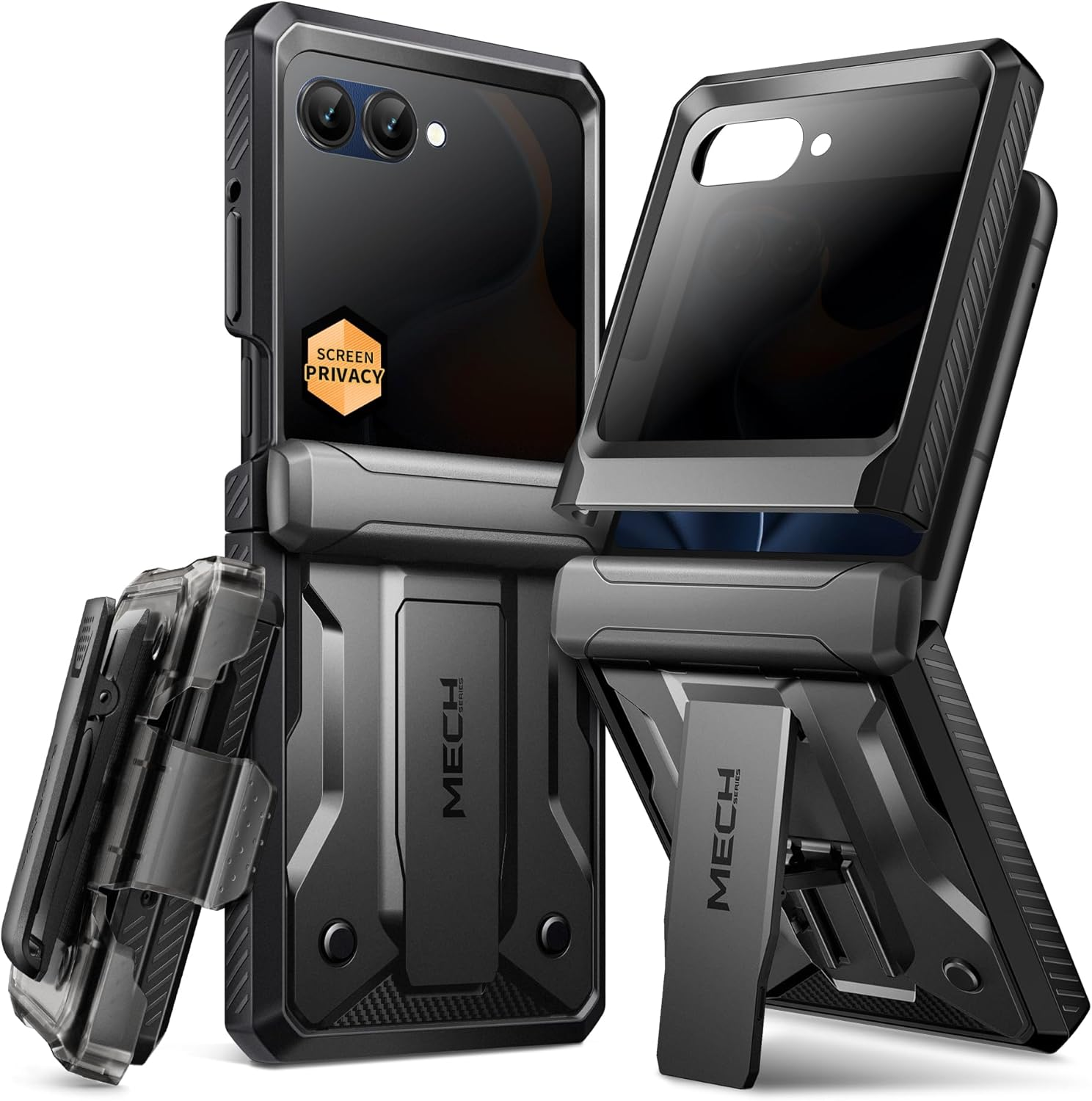 TONGATE for Motorola Razr 2025/Razr 2024 Case with Privacy Screen Protector, [Stand & Belt-Clip] [Hinge Protection Cover] [Anti-Slip], Full-Body Military Grade Protective Phone Case, Black
