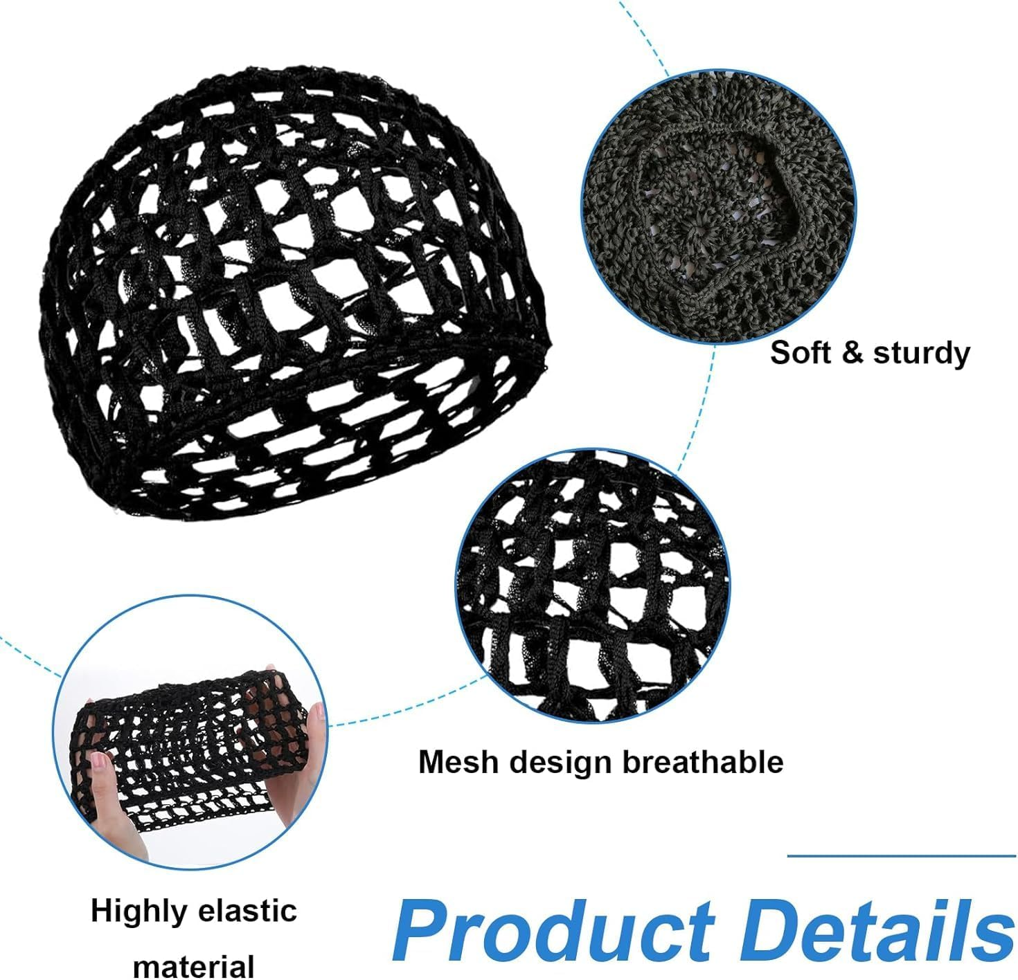 Hair Net Nylon Hair Wrap for Sleeping & Styling, Elastic Hair Mesh for Curls, Buns & Protective Styles /2-Pack Black Hair Nets image number 3
