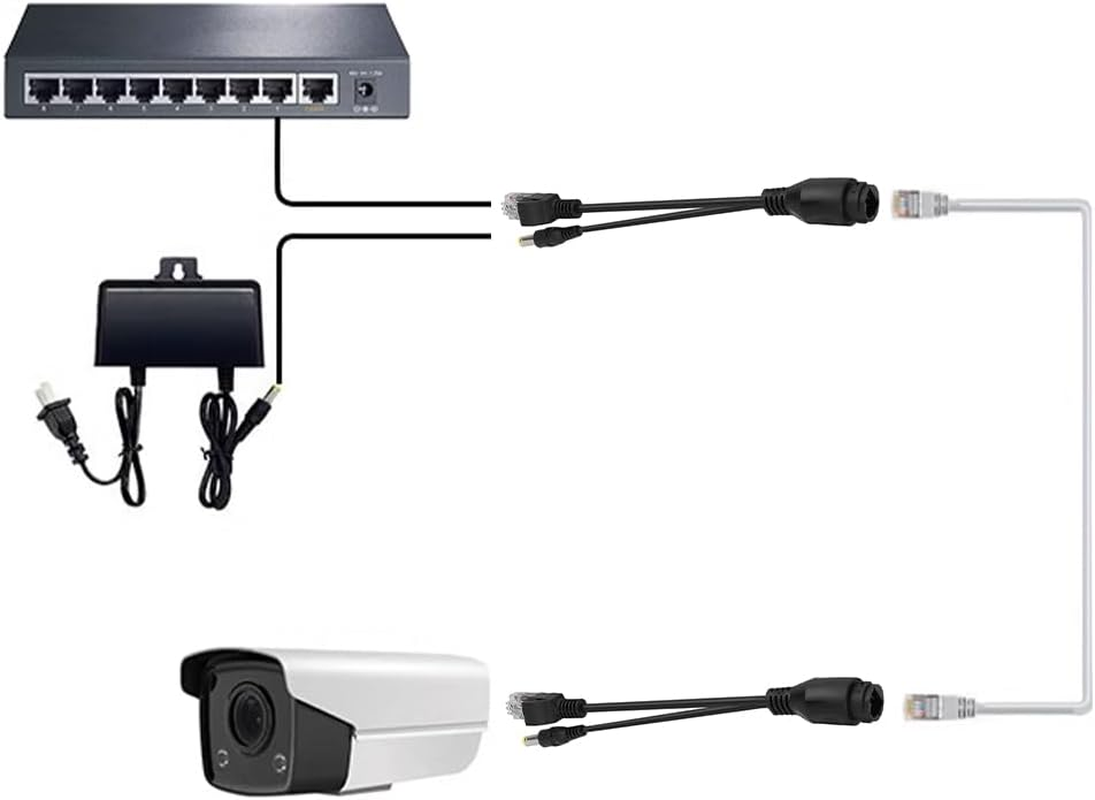 Joyzan Poe Splitter Kit, Poe Injector, Power over Ethernet, Power over Ethernet Connector, Power over Ethernet, Passive Poe Adapter Cable, 12V, 2 Pairs(Black) image number 5