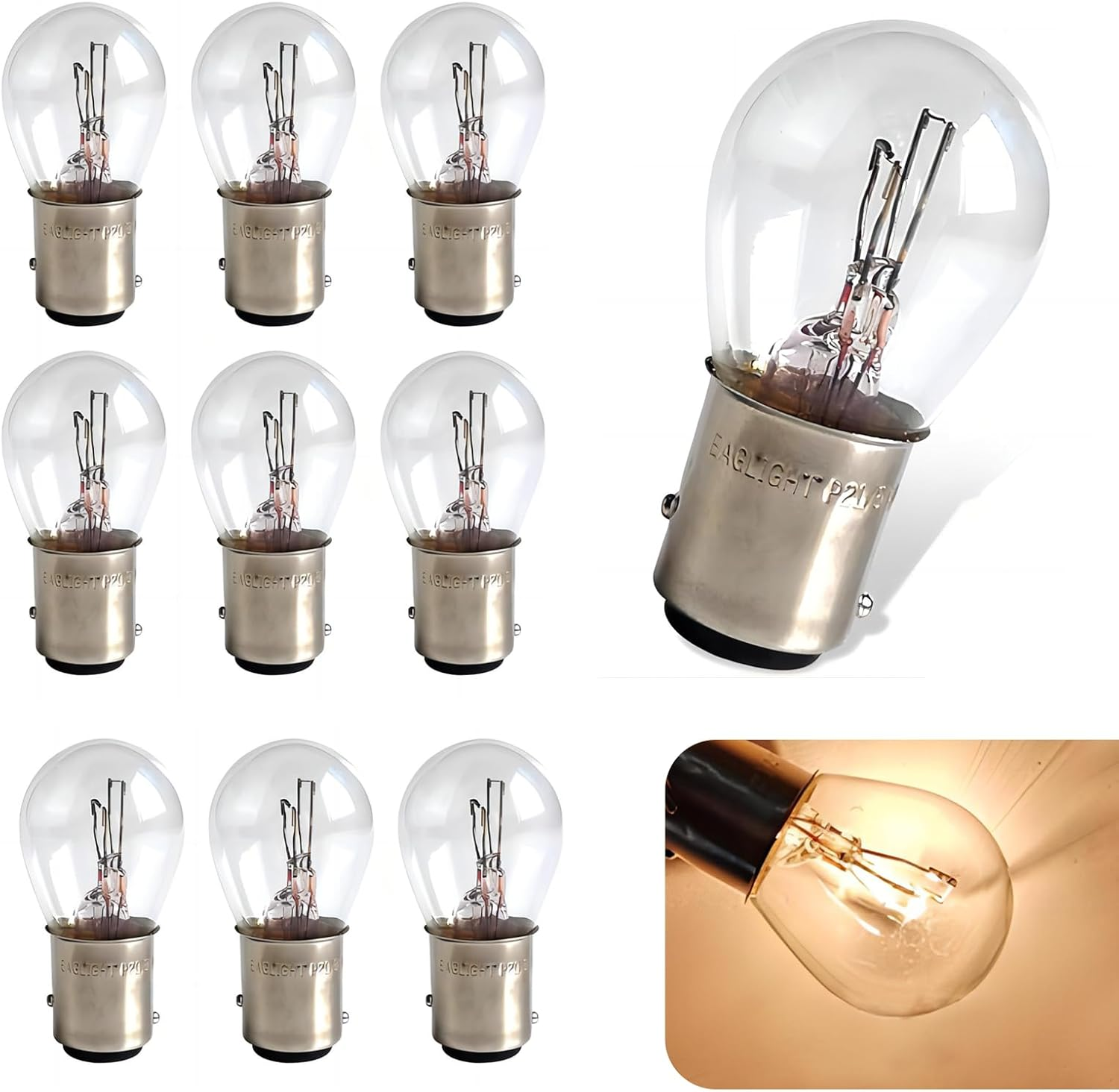 GRANDI 10 PCS 1157 Car Brake Light Bulb, P21/5W BAY15D Dual Contact Halogen Lamp Replacement, Universal Tail Light, for Most Cars, Trucks and Vans (White) image number 3