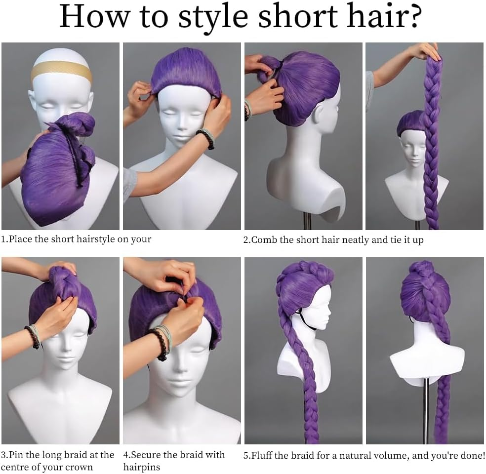 Demon Costume Halloween Cosplay Costume Long Straight Hair Accessory for Girl Women (Purple - Rumi) image number 5