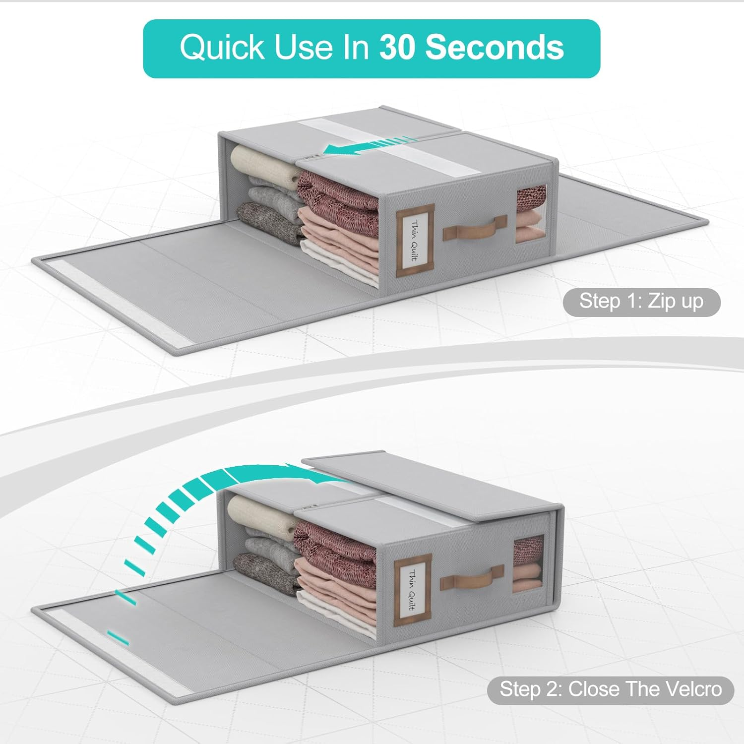 Bigponpon 4 Pack Bed Sheet Organizers and Storage,Foldable Sheet Organizer for Linen Closet(Super King Size),Linen Bedding Storage Box with Leather Handle for Bedsheets,Flannel Blankets,Thin Quilts image number 3