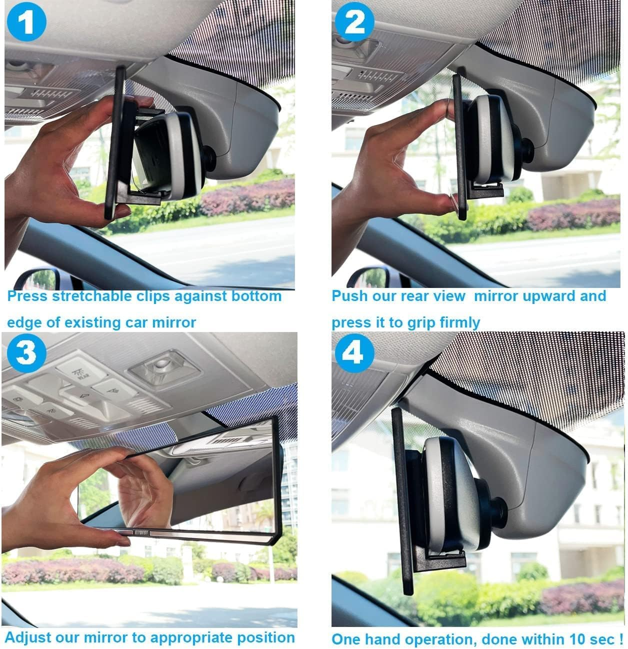 Kitbest Rear View Mirror, 300Mm Wide Angle Rearview Mirror Clip on Car Original Mirror, Flat Panoramic Auto Mirror to Eliminate Blind Spot Effectively for Cars SUV Trucks 300 X 79Mm White image number 3